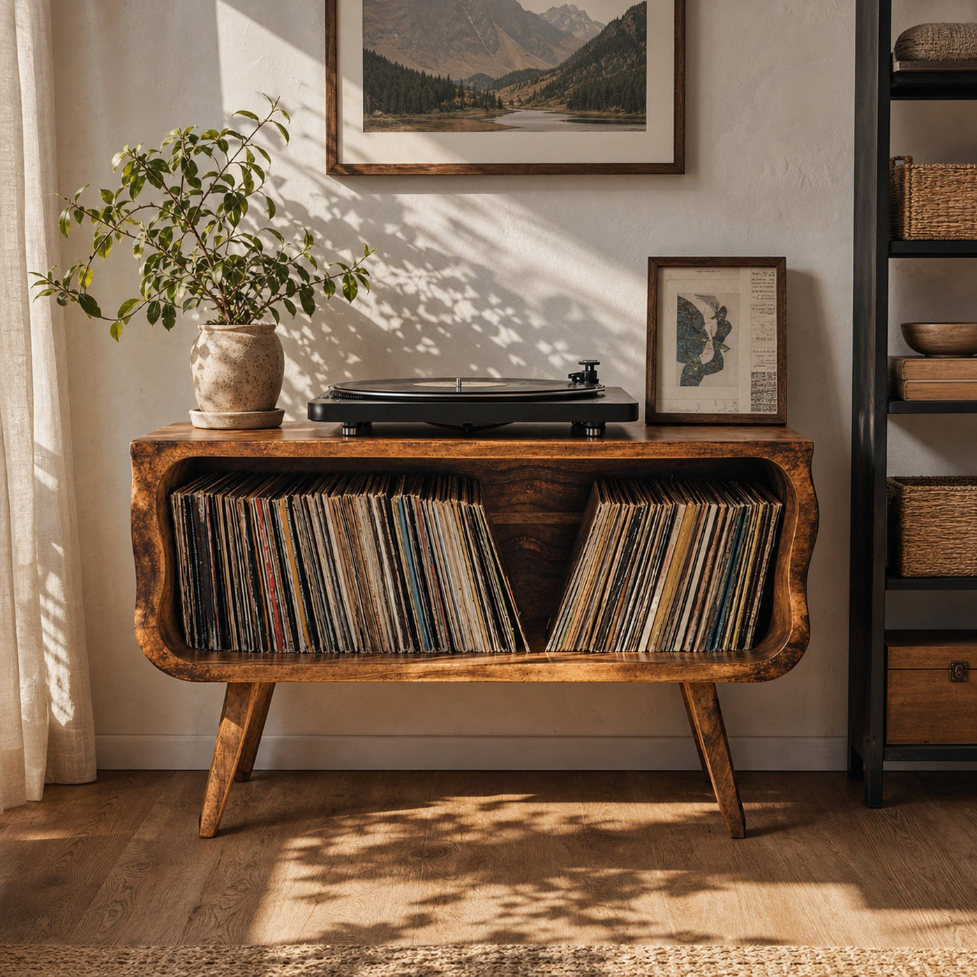 Rustic Record Player Stand Entryway Decor