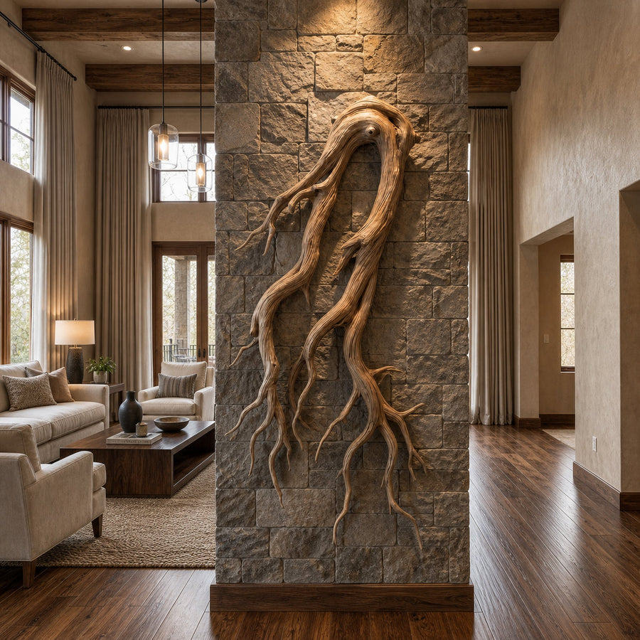 Rustic Root Wood Wall Sculpture Living Room And Entryway