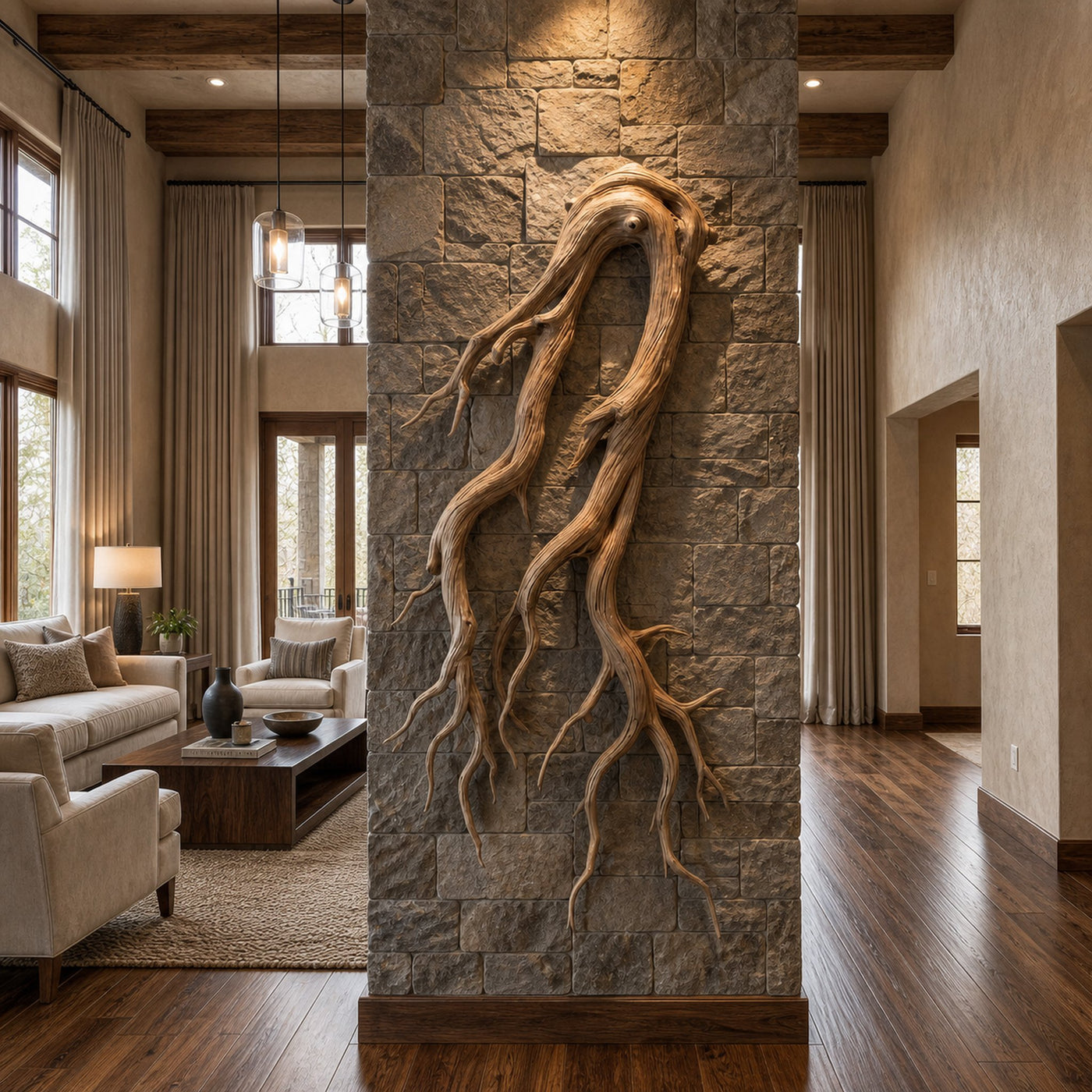 Rustic Root Wood Wall Sculpture Living Room And Entryway