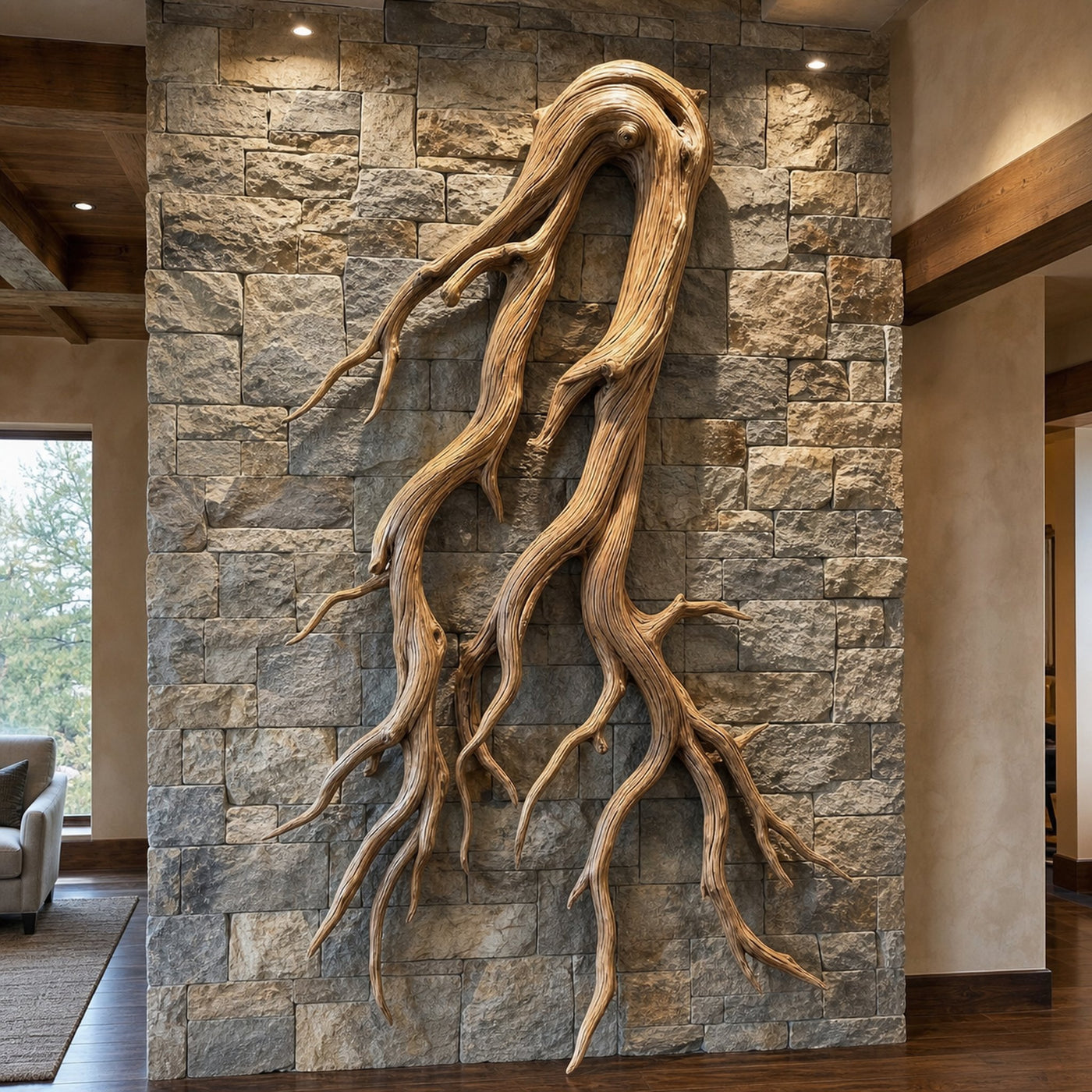 Rustic Root Wood Wall Sculpture Living Room And Entryway - product view 6