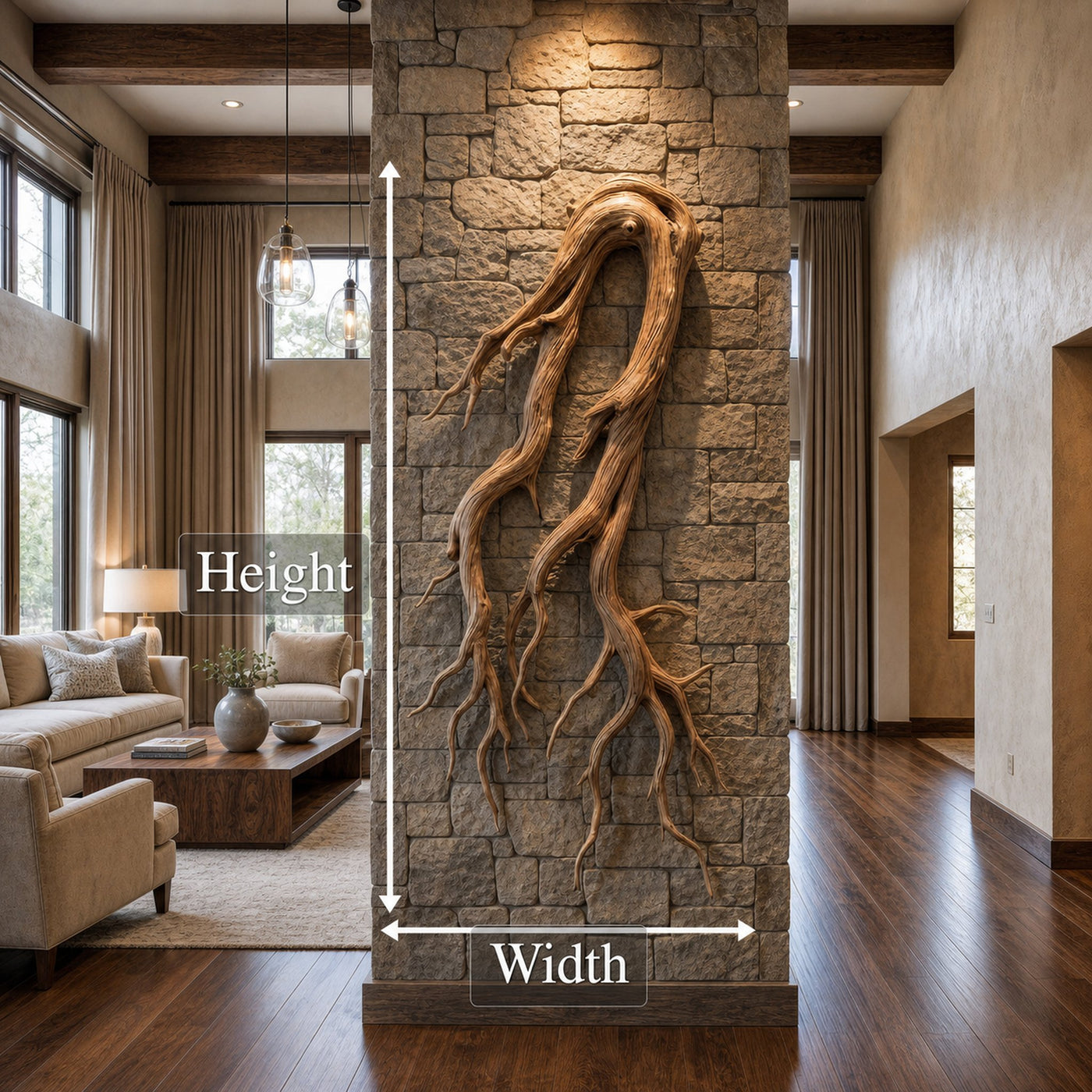 Rustic Root Wood Wall Sculpture Living Room And Entryway - product view 7