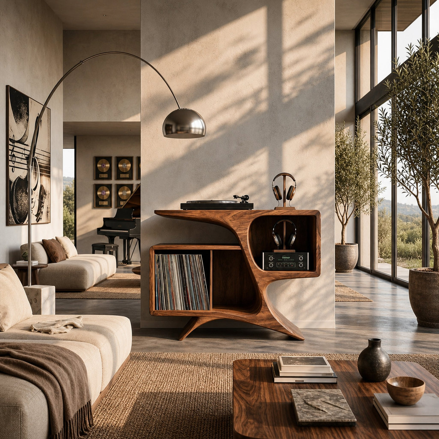 Rustic Sculptural Wooden Record Cabinet For Living Room Furniture