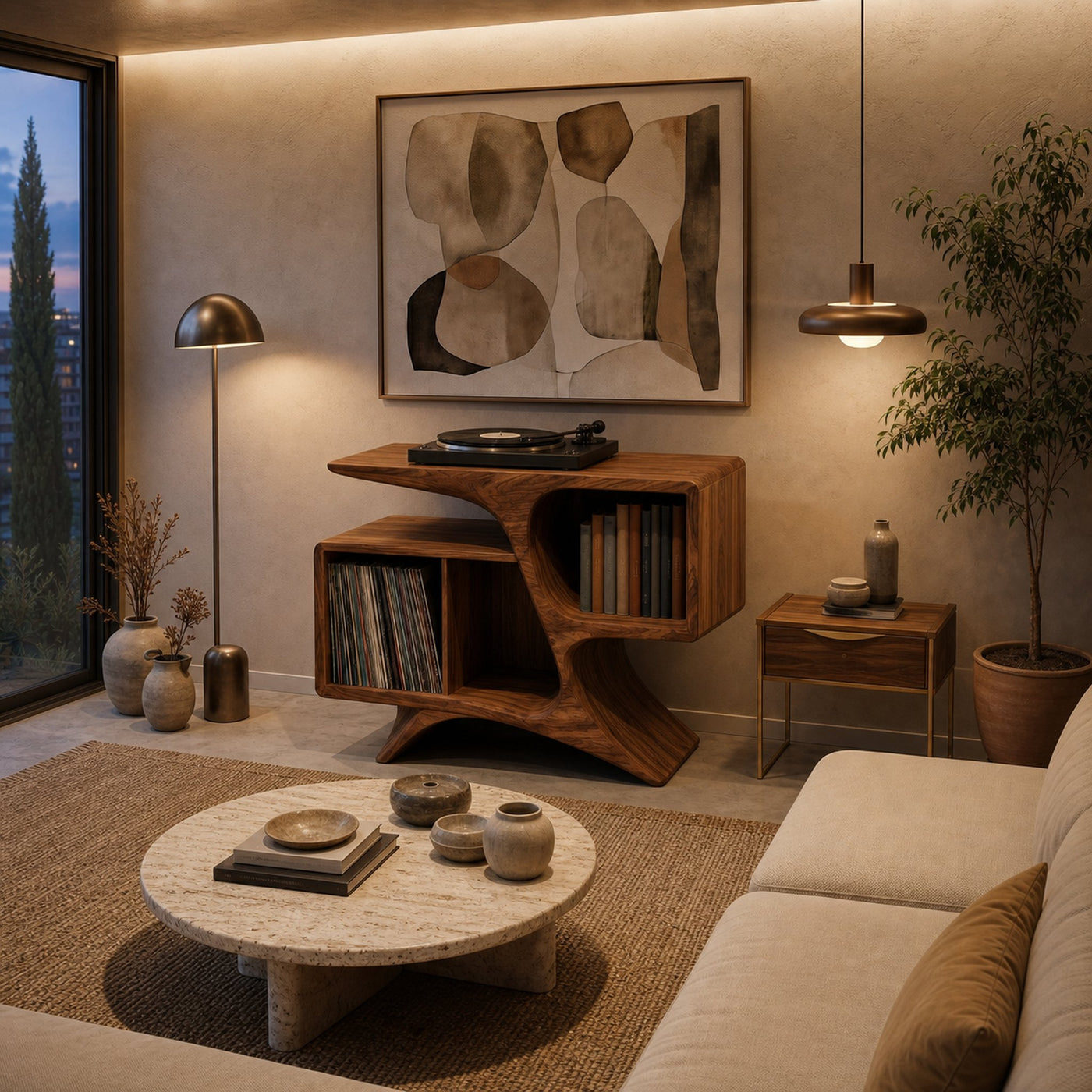 Rustic Sculptural Wooden Record Cabinet For Living Room Furniture - product view 3
