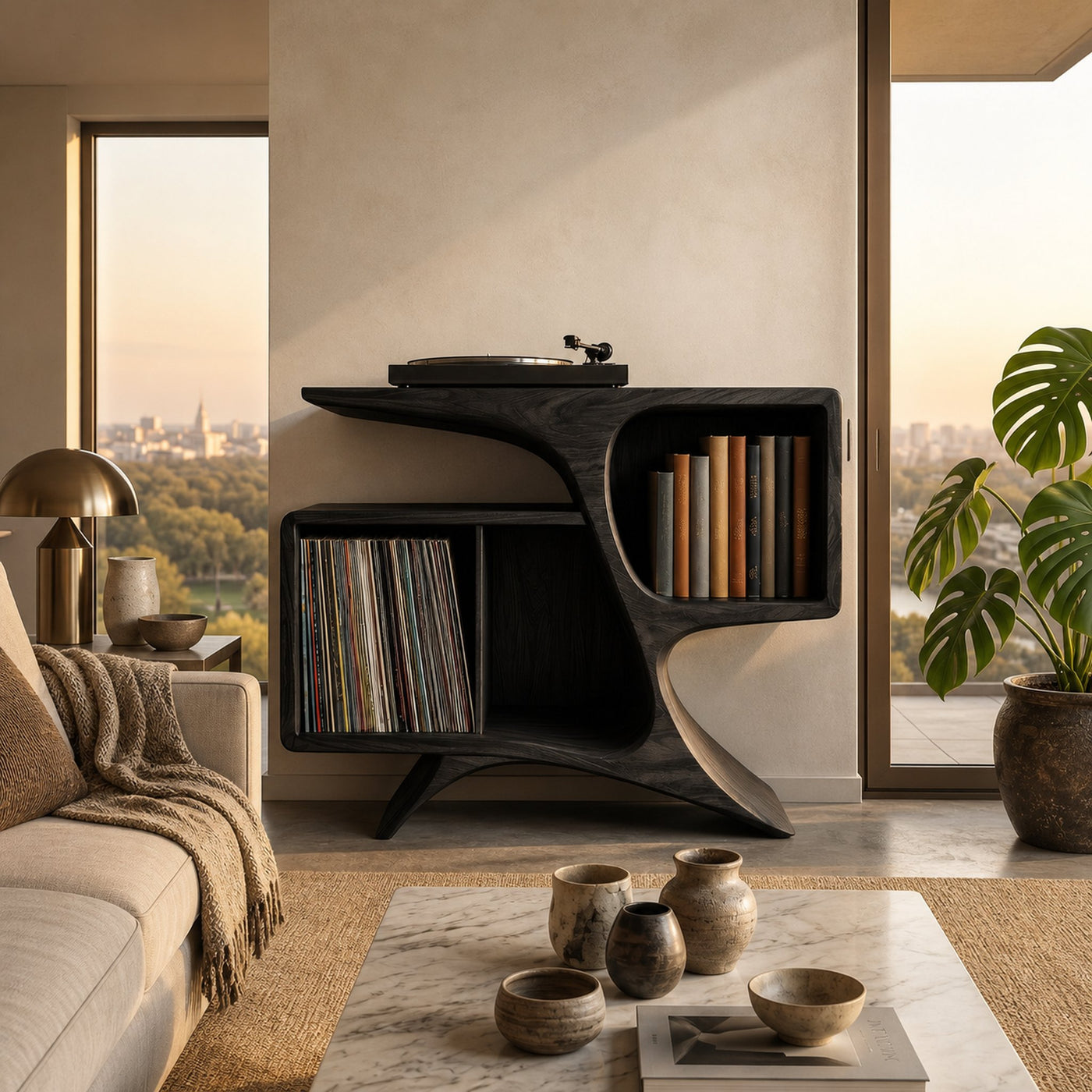 Rustic Sculptural Wooden Record Cabinet For Living Room Furniture - product view 4