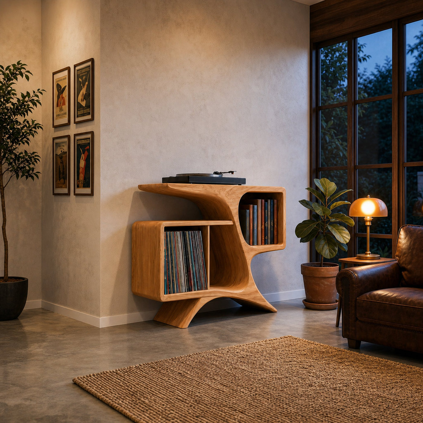 Rustic Sculptural Wooden Record Cabinet For Living Room Furniture - product view 5