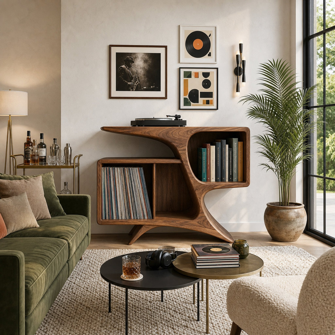 Rustic Sculptural Wooden Record Cabinet For Living Room Furniture - product view 6