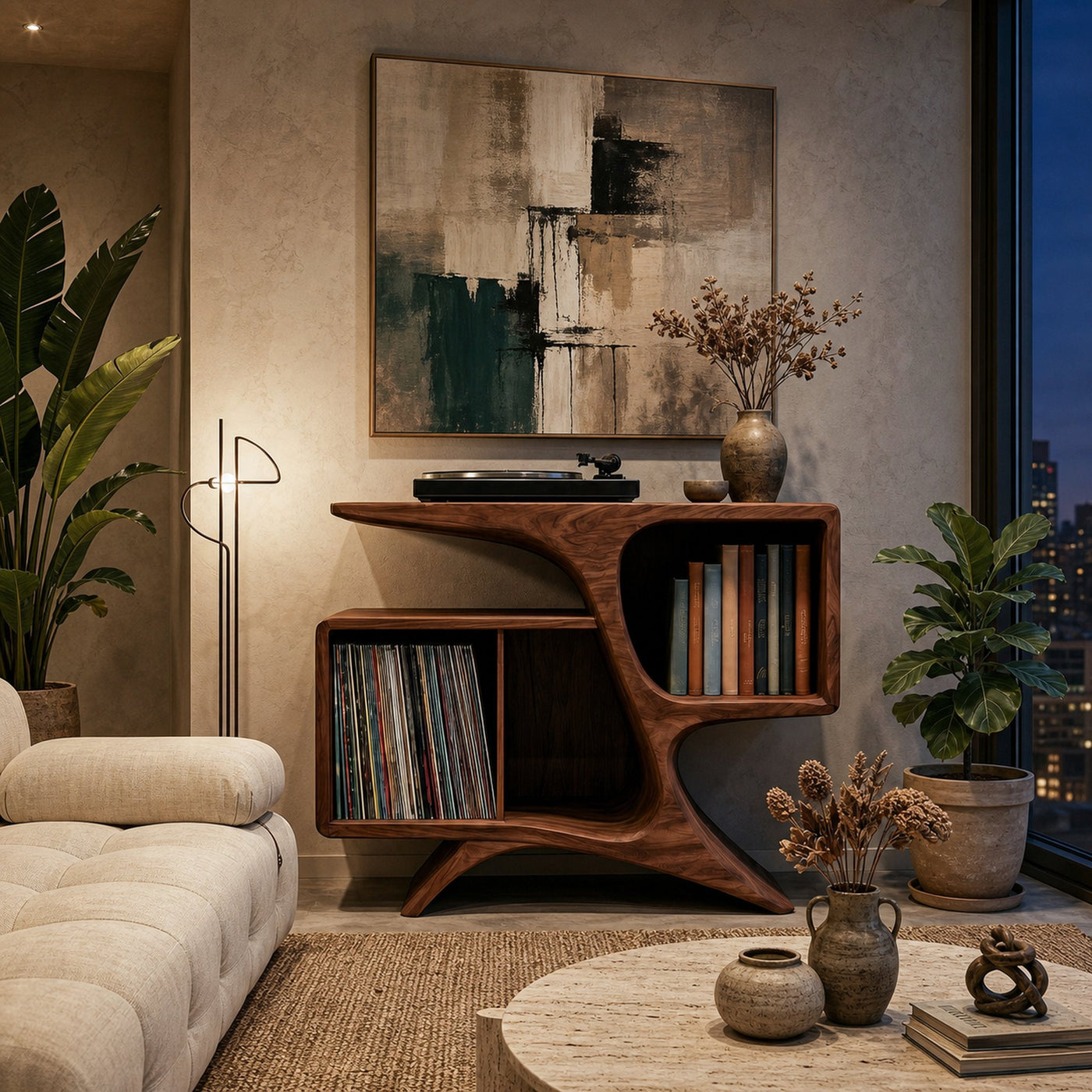Rustic Sculptural Wooden Record Cabinet For Living Room Furniture - product view 7
