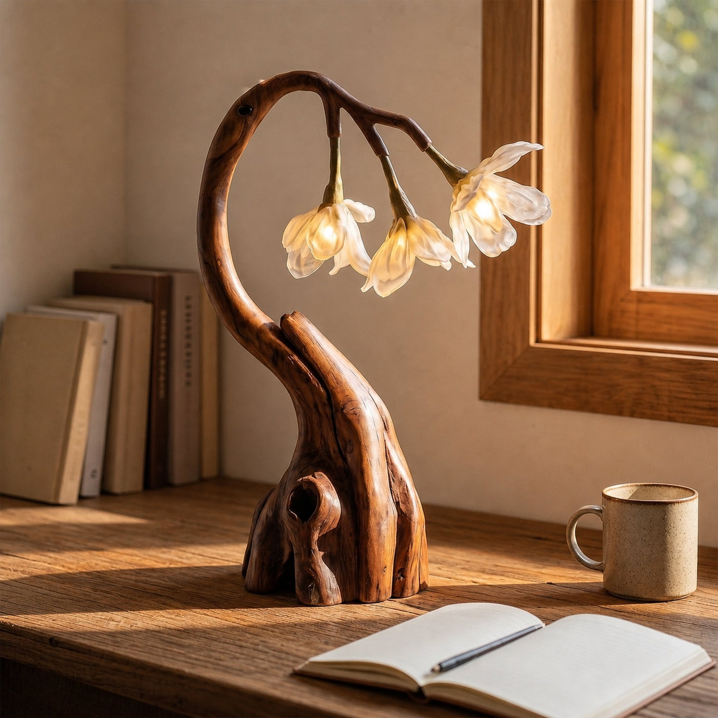 Rustic Tree Branch Table Lamp With Sculptural Wood Base For Living Room And Bedroom - product view 2