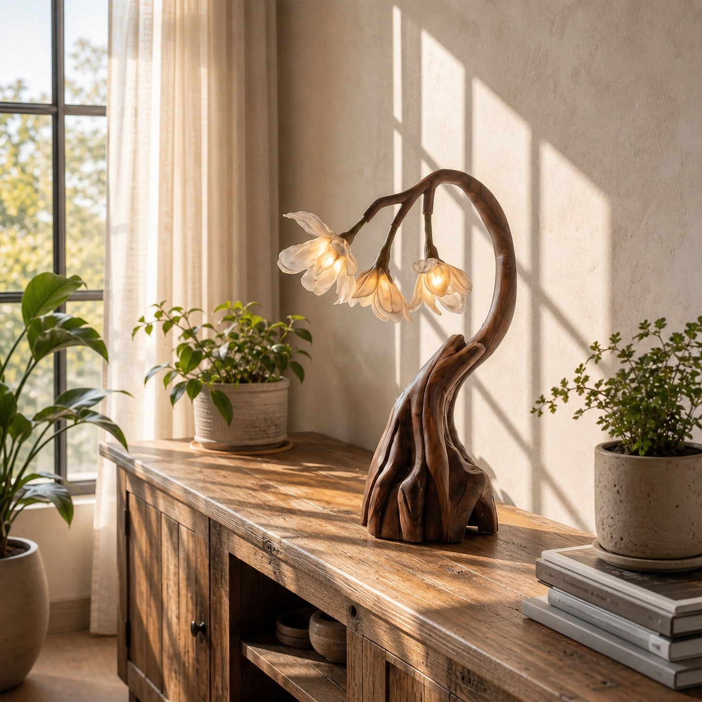 Rustic Tree Branch Table Lamp With Sculptural Wood Base For Living Room And Bedroom - product view 3