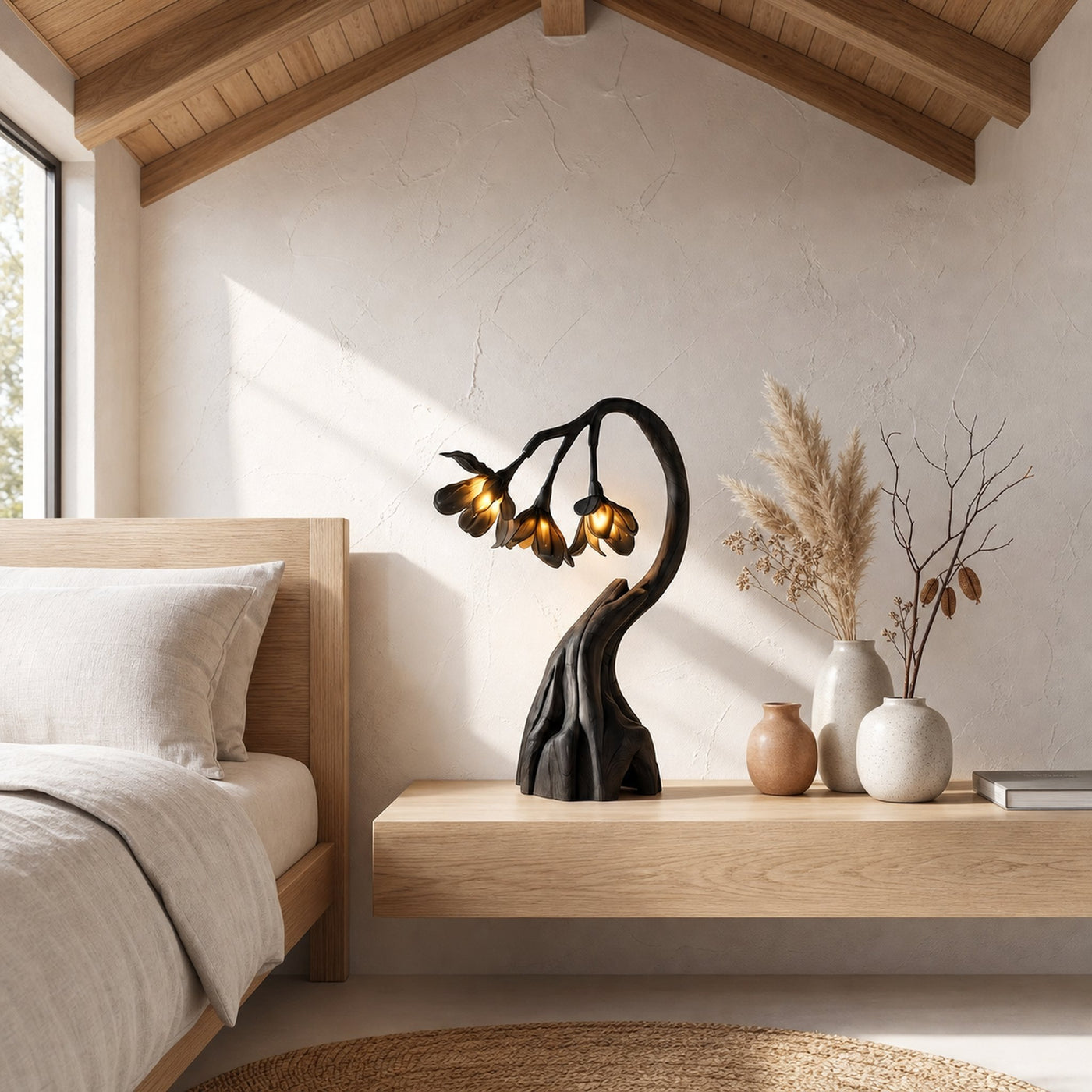 Rustic Tree Branch Table Lamp With Sculptural Wood Base For Living Room And Bedroom - product view 4