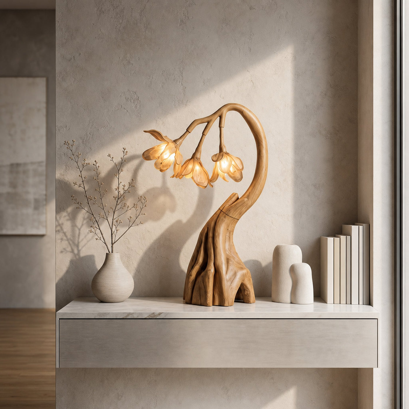 Rustic Tree Branch Table Lamp With Sculptural Wood Base For Living Room And Bedroom - product view 5