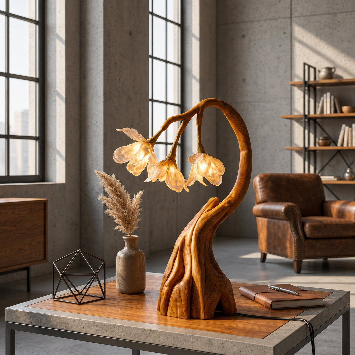 Rustic Tree Branch Table Lamp With Sculptural Wood Base For Living Room And Bedroom - product view 6