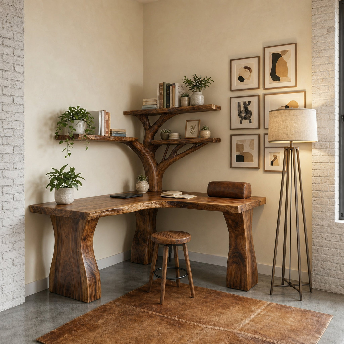 Rustic Tree Corner Desk For Home Office And Bedroom