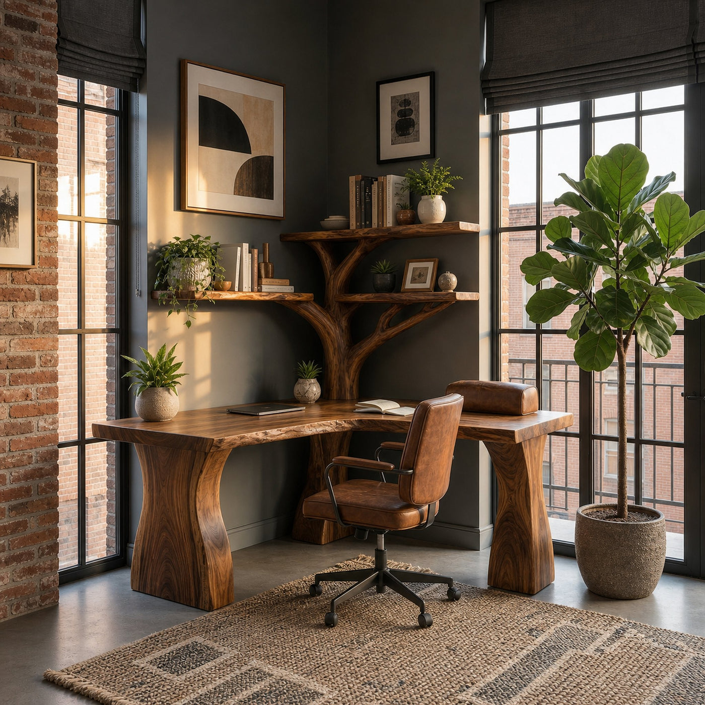 Rustic Tree Corner Desk For Home Office And Bedroom - product view 3