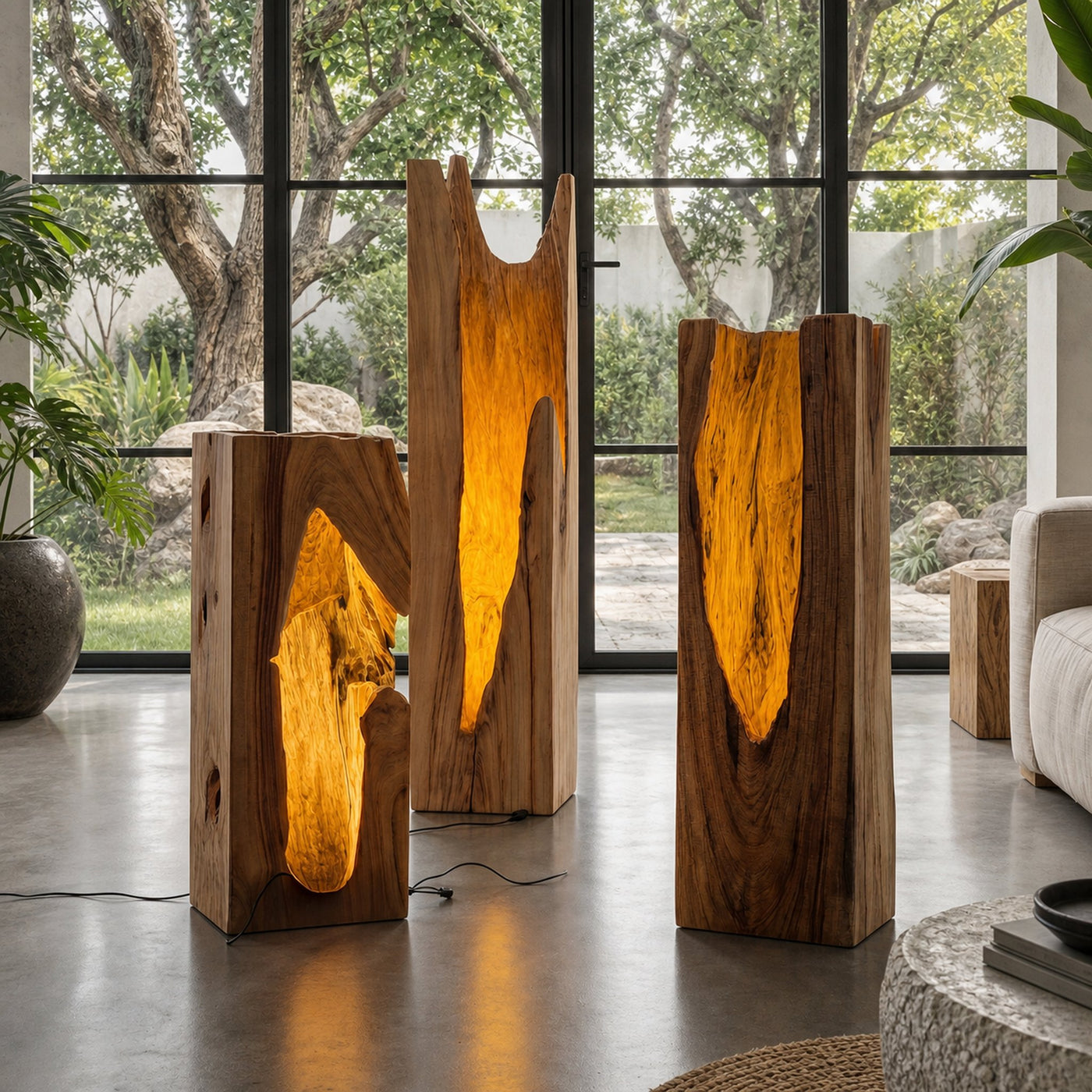 Rustic Tree Trunk Floor Lamp With Natural Hollow Wood Design For Living Room And Bedroom