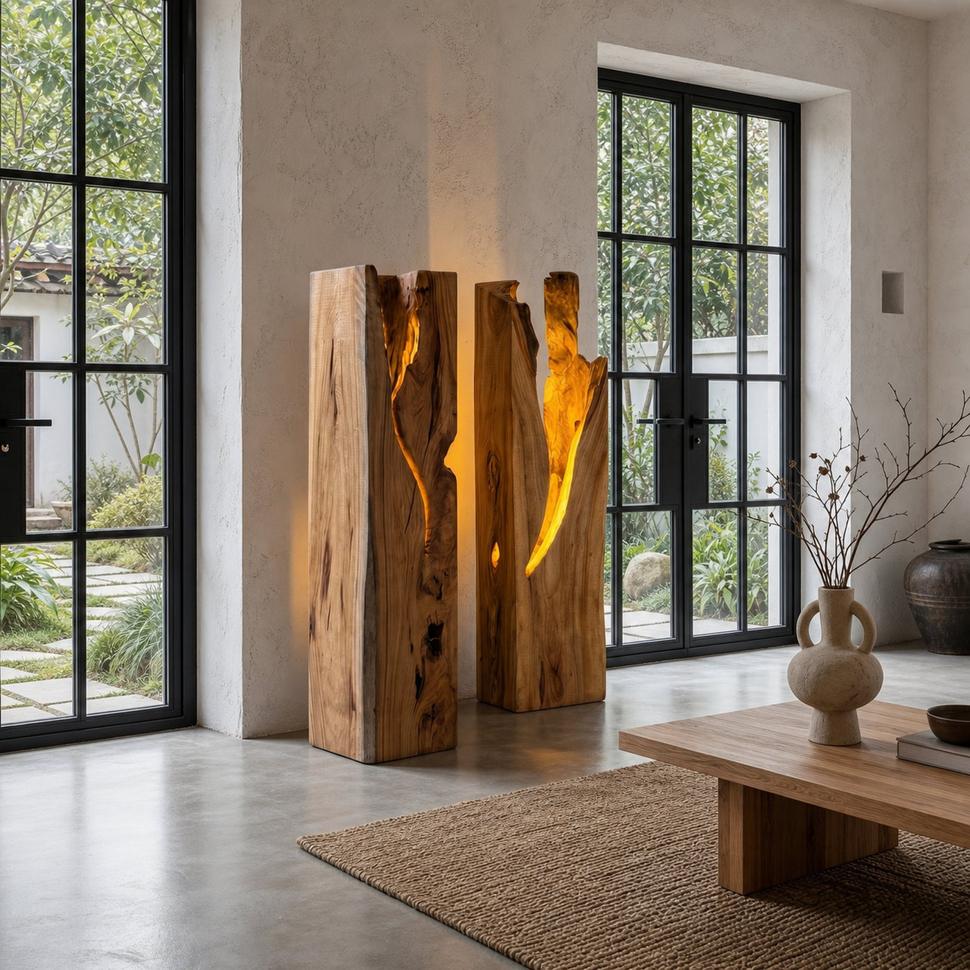 Rustic Tree Trunk Floor Lamp With Natural Hollow Wood Design For Living Room And Bedroom - product view 3
