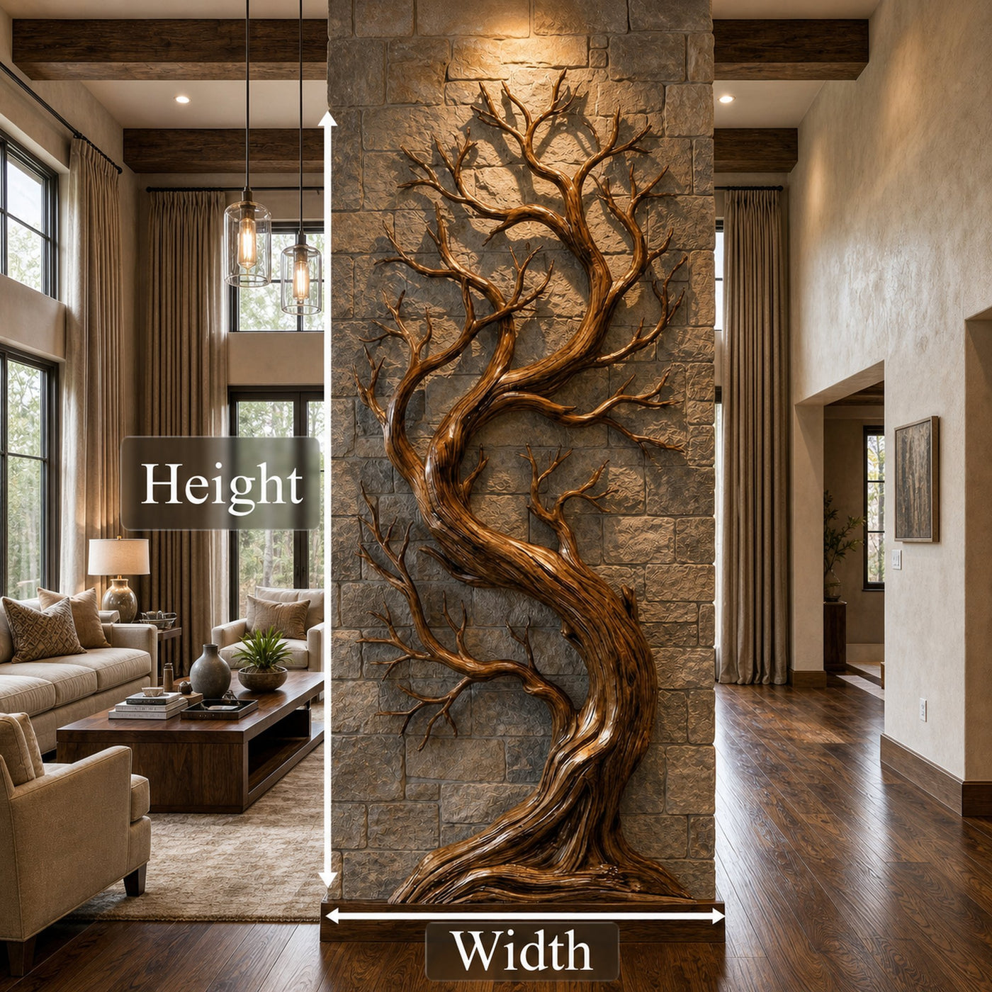 Rustic Tree Wall Art Sculpture Living Room And Hallway - product view 7