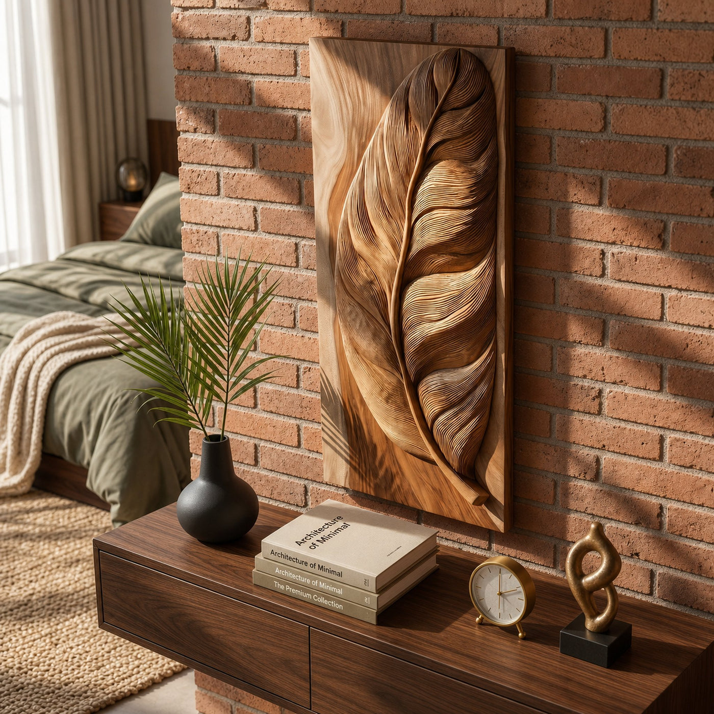 Rustic Wall Art With Carved Leaf Design For Entryway - product view 2