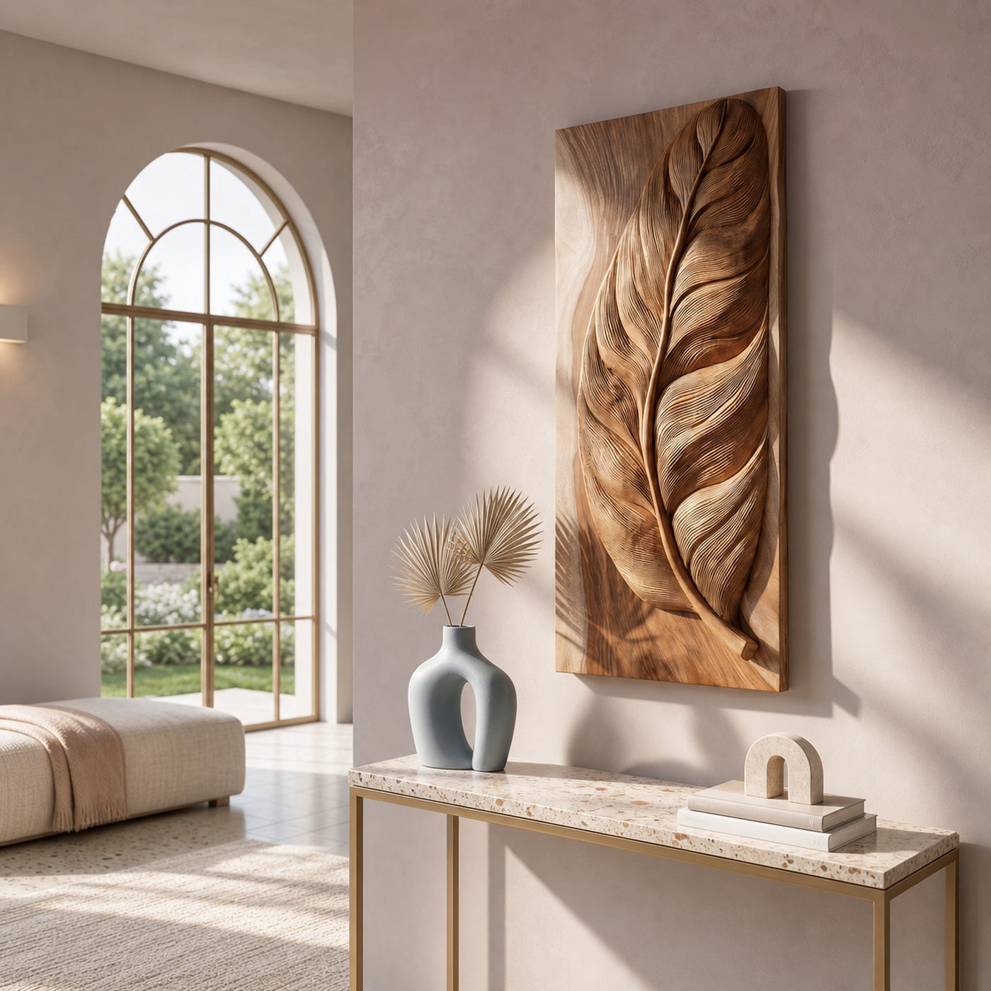 Rustic Wall Art With Carved Leaf Design For Entryway - product view 4