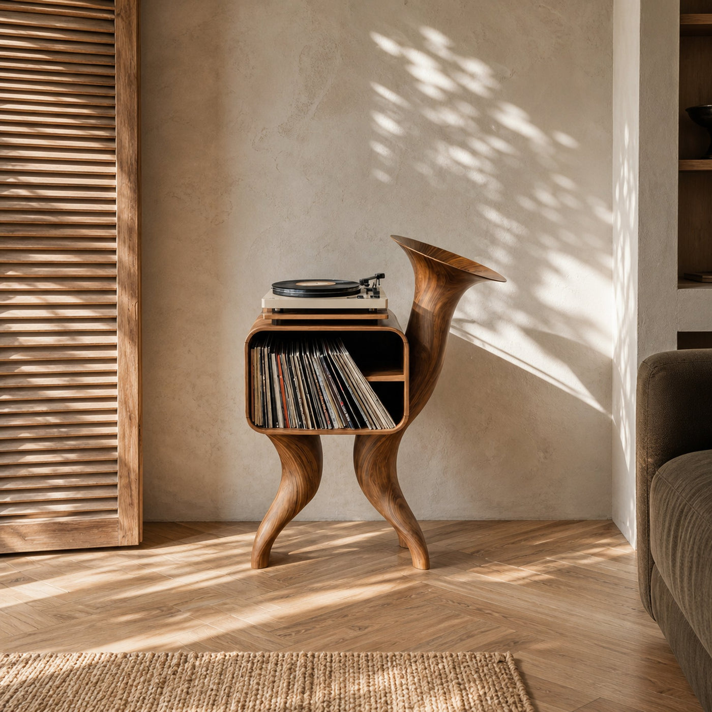 Rustic Wood Record Stand For Bedroom Organization - product view 2