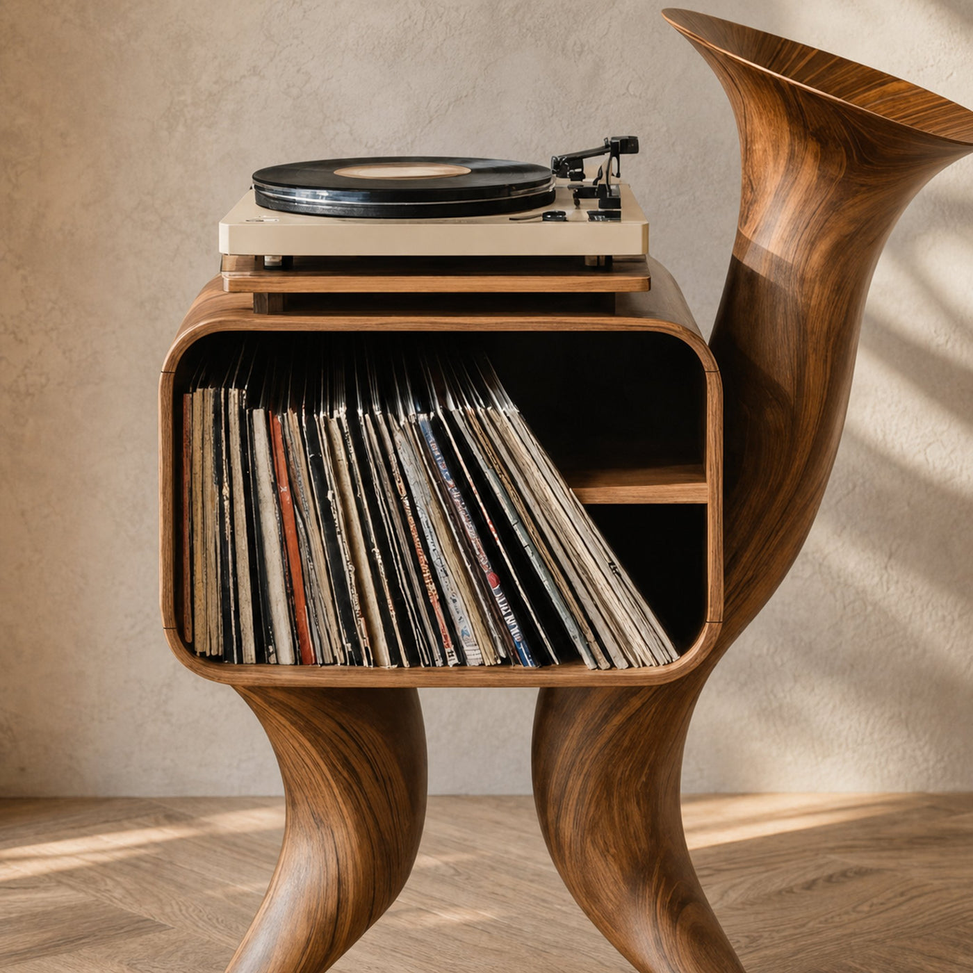 Rustic Wood Record Stand For Bedroom Organization - product view 3