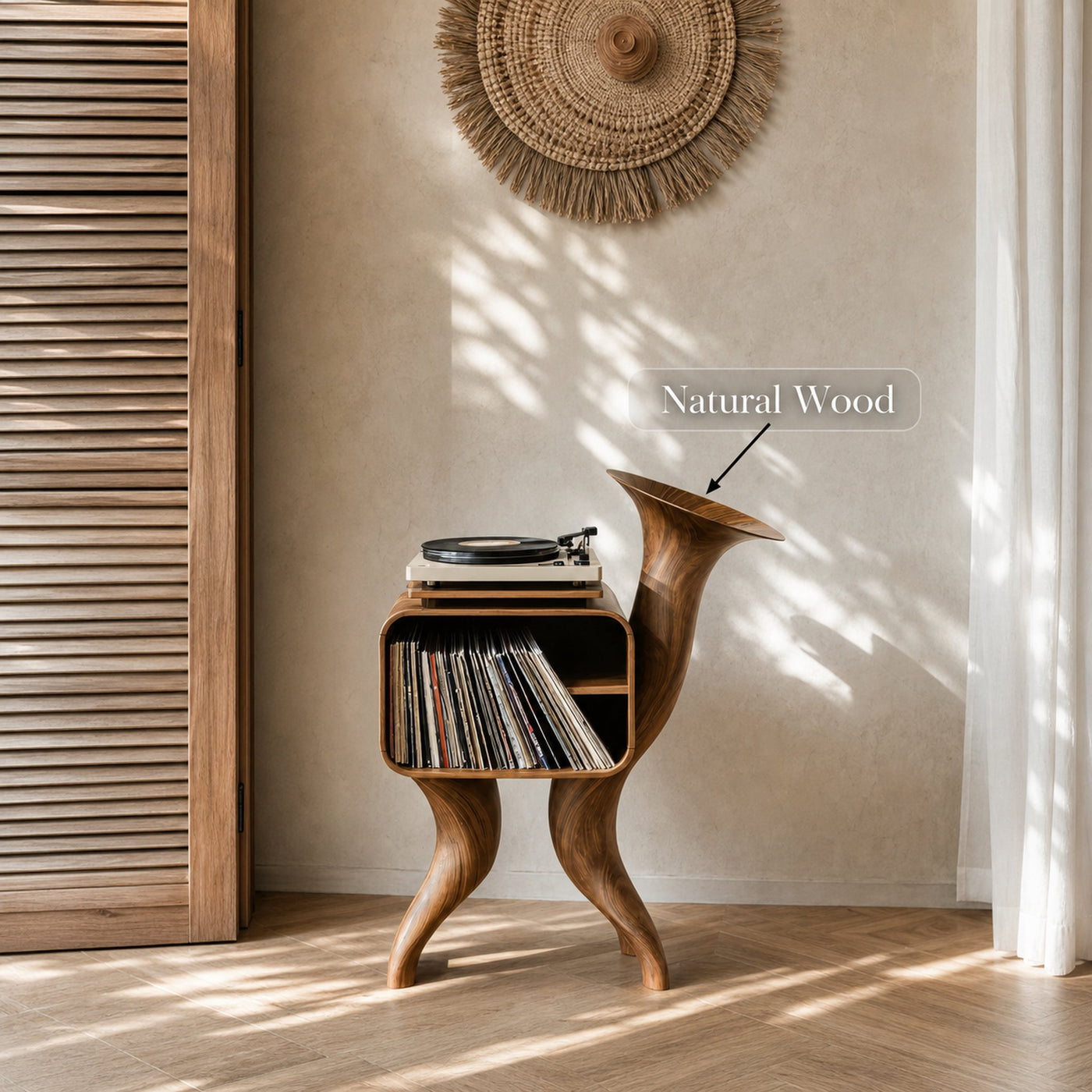 Rustic Wood Record Stand For Bedroom Organization - product view 5