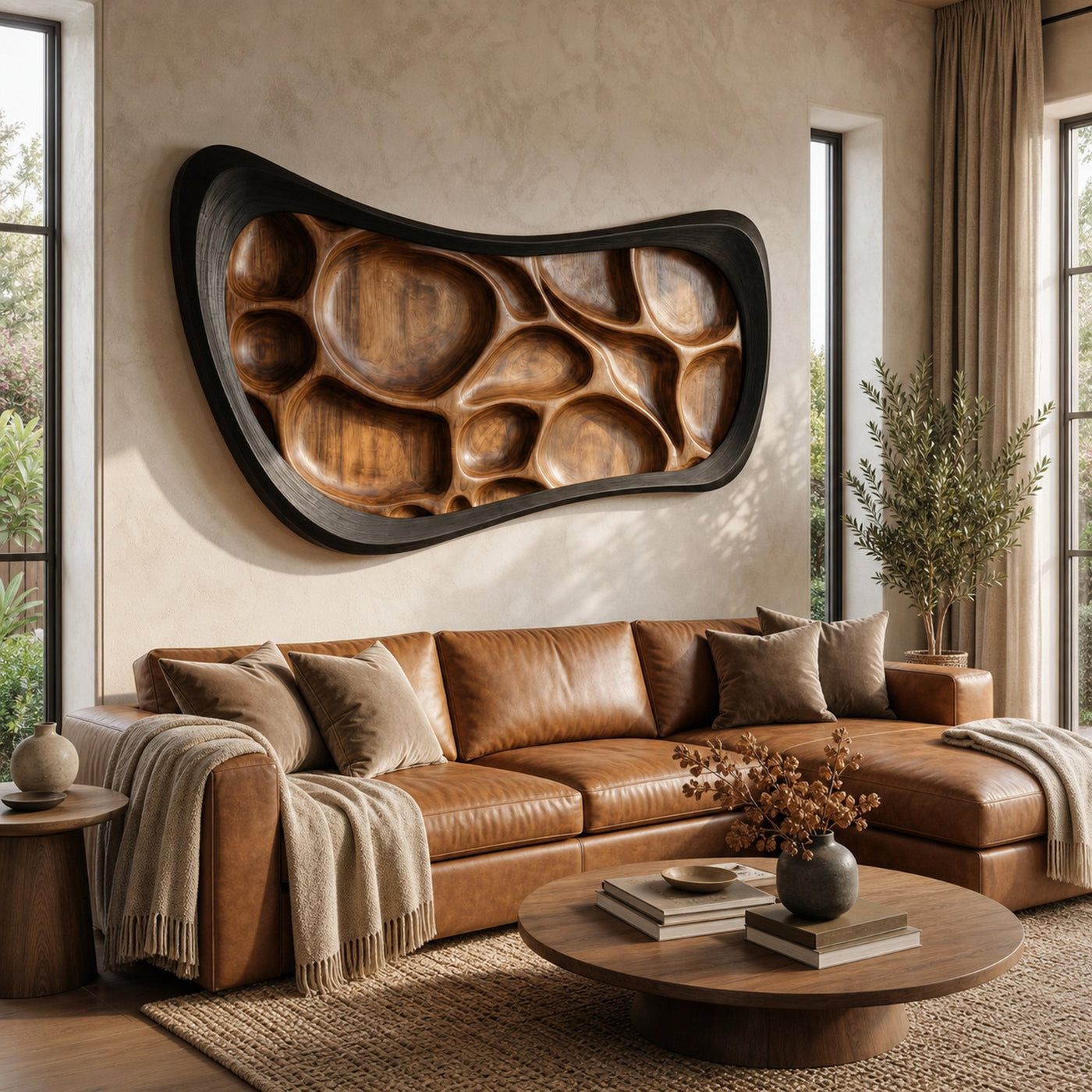 Rustic Wood Sculpture Wall Panel Living Room And Lounge - product view 2