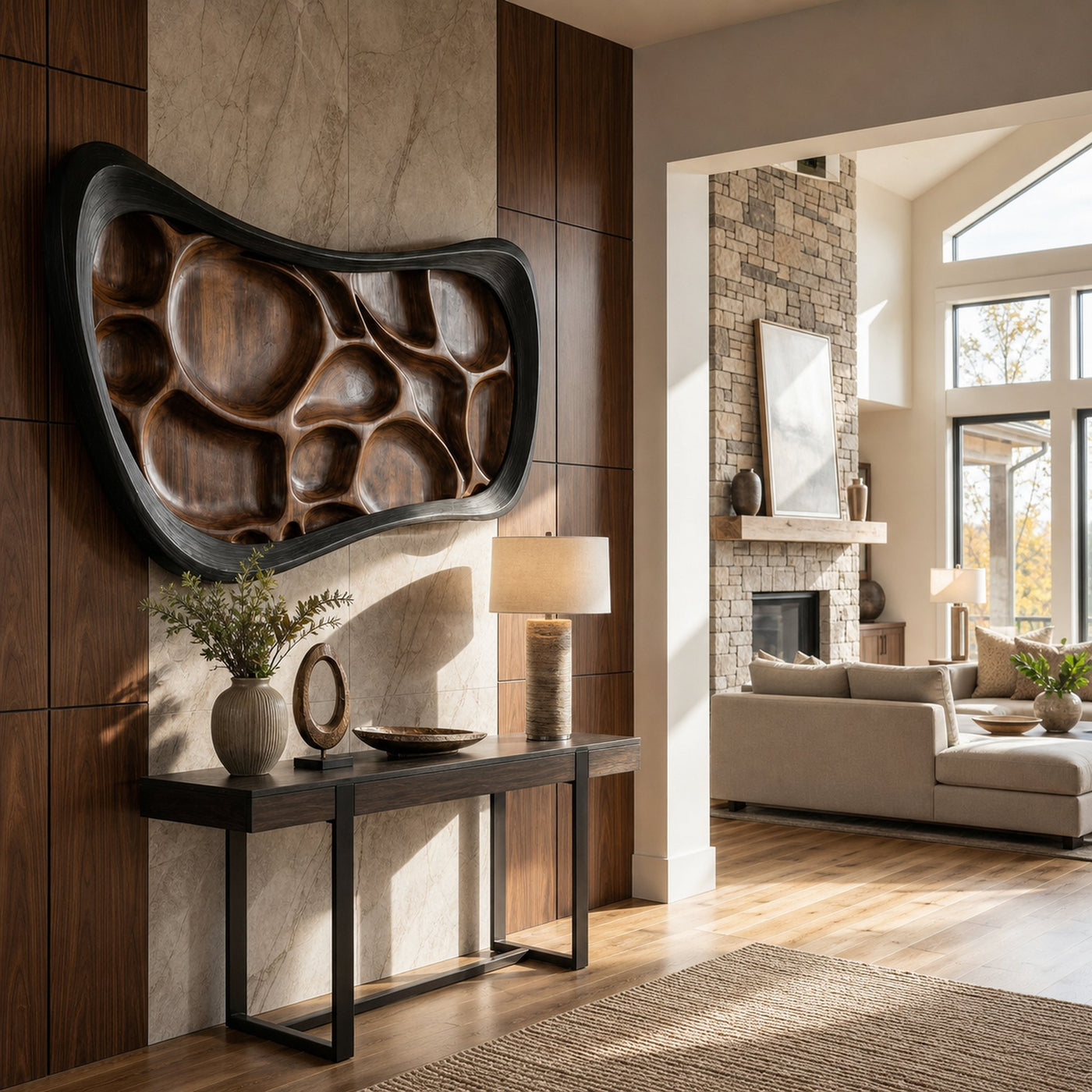 Rustic Wood Sculpture Wall Panel Living Room And Lounge - product view 3