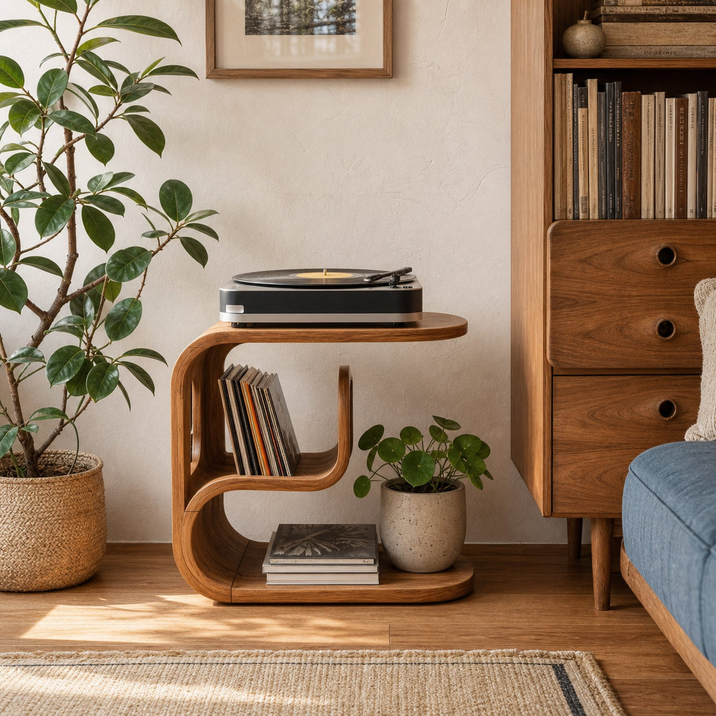 Rustic Wood Vinyl Player Stand For Livingroom Setup