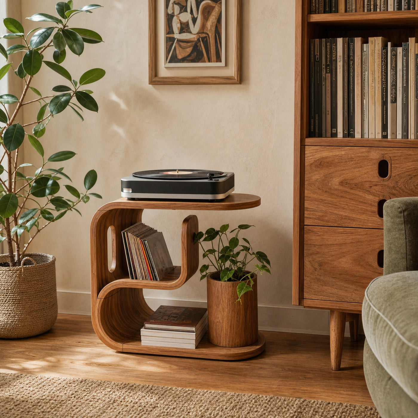 Rustic Wood Vinyl Player Stand For Livingroom Setup - product view 2