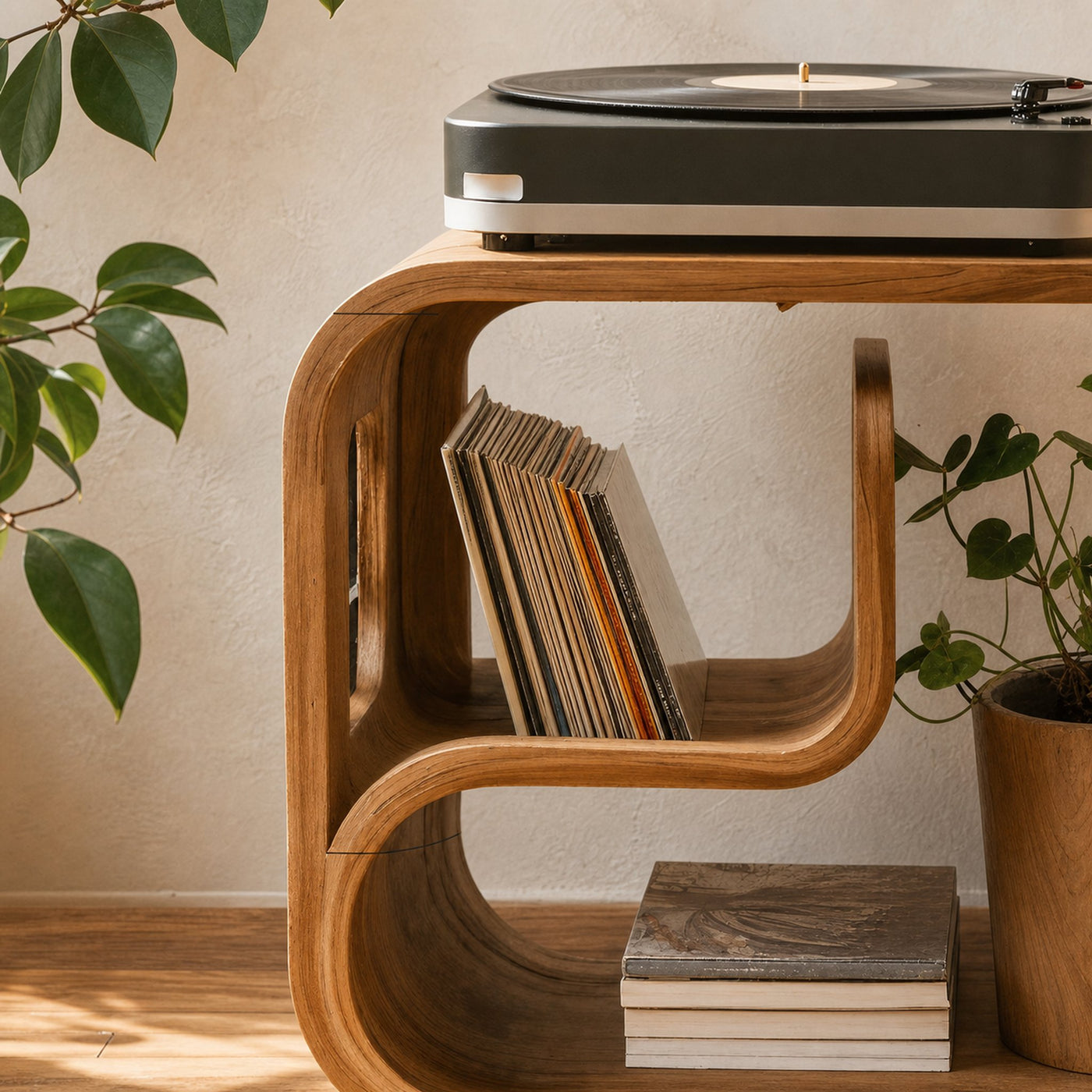 Rustic Wood Vinyl Player Stand For Livingroom Setup - product view 3