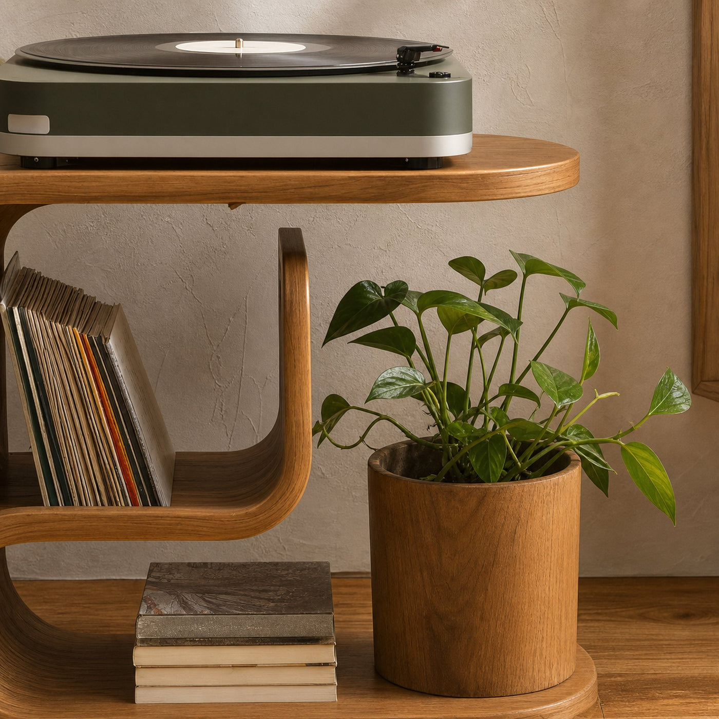 Rustic Wood Vinyl Player Stand For Livingroom Setup - product view 4
