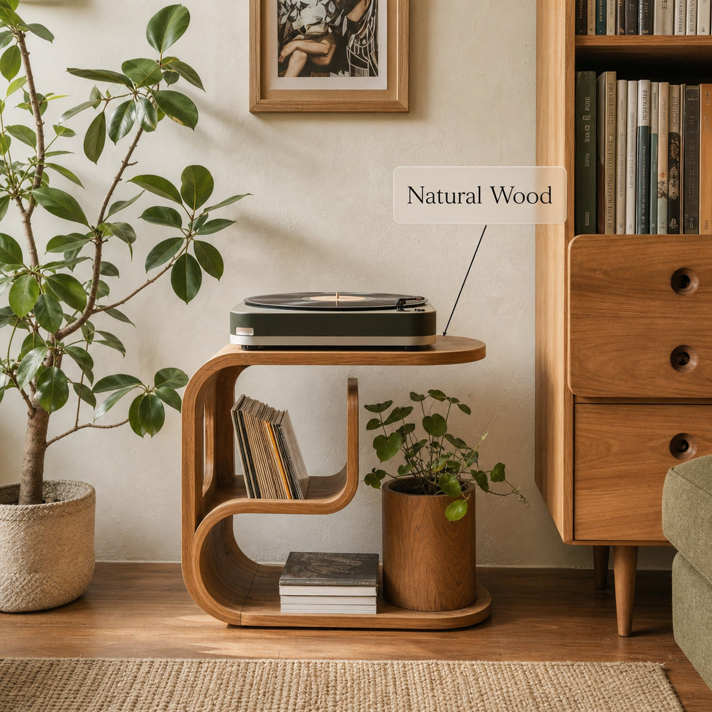 Rustic Wood Vinyl Player Stand For Livingroom Setup - product view 5