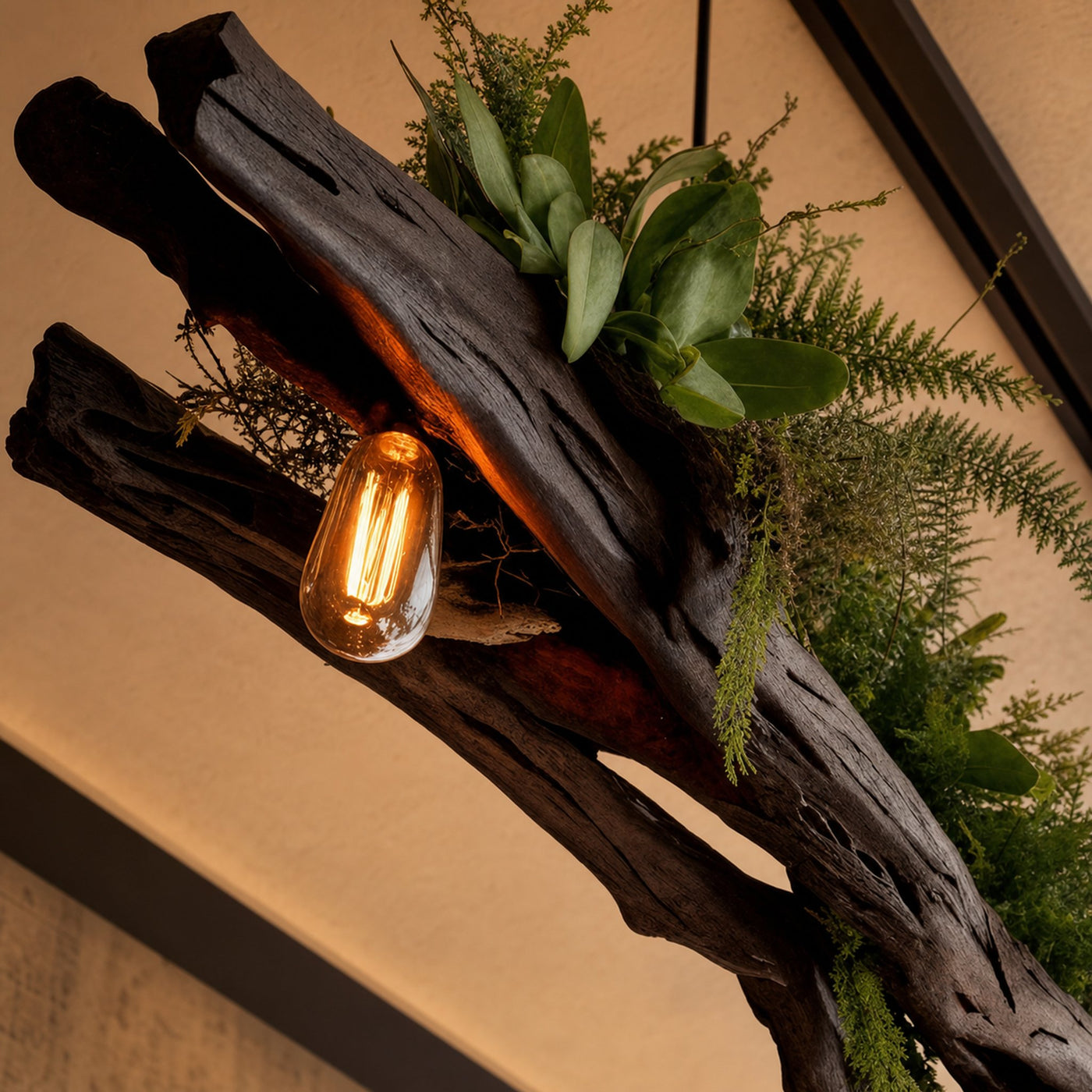 Rustic Wooden Ceiling Light With Greenery For Kitchen Or Living Room - product view 3