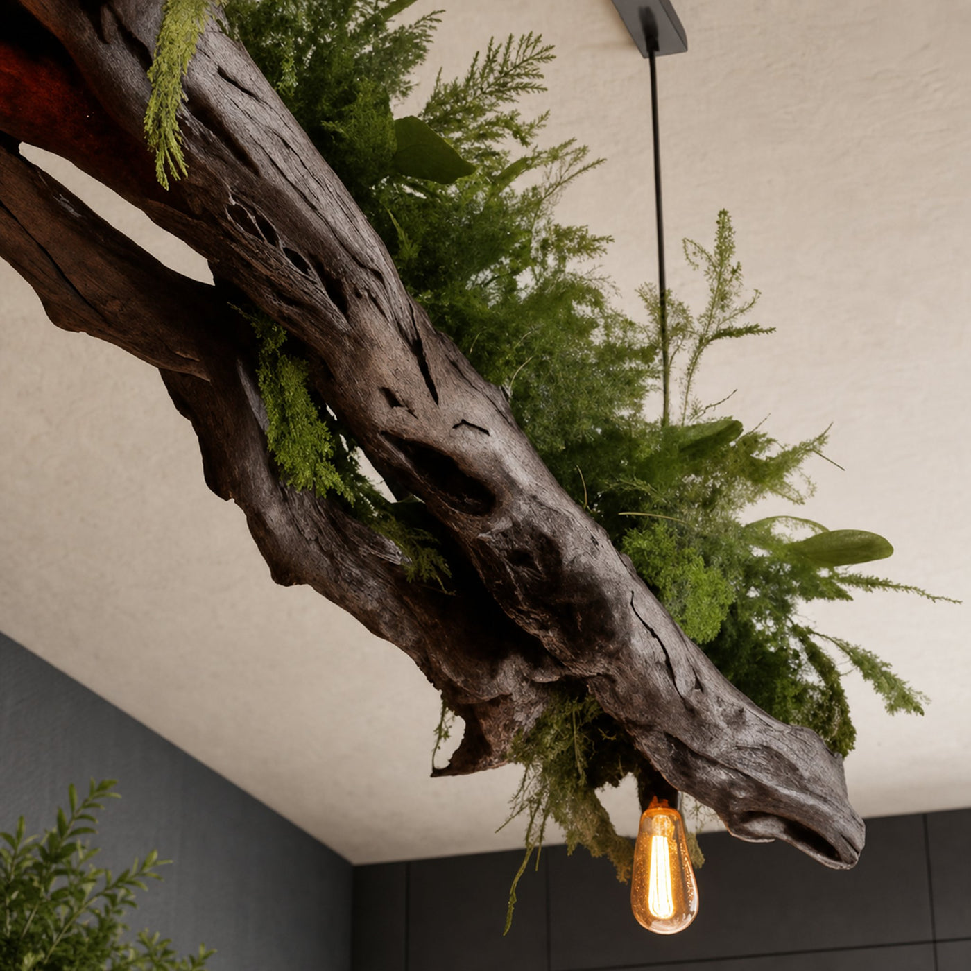 Rustic Wooden Ceiling Light With Greenery For Kitchen Or Living Room - product view 4