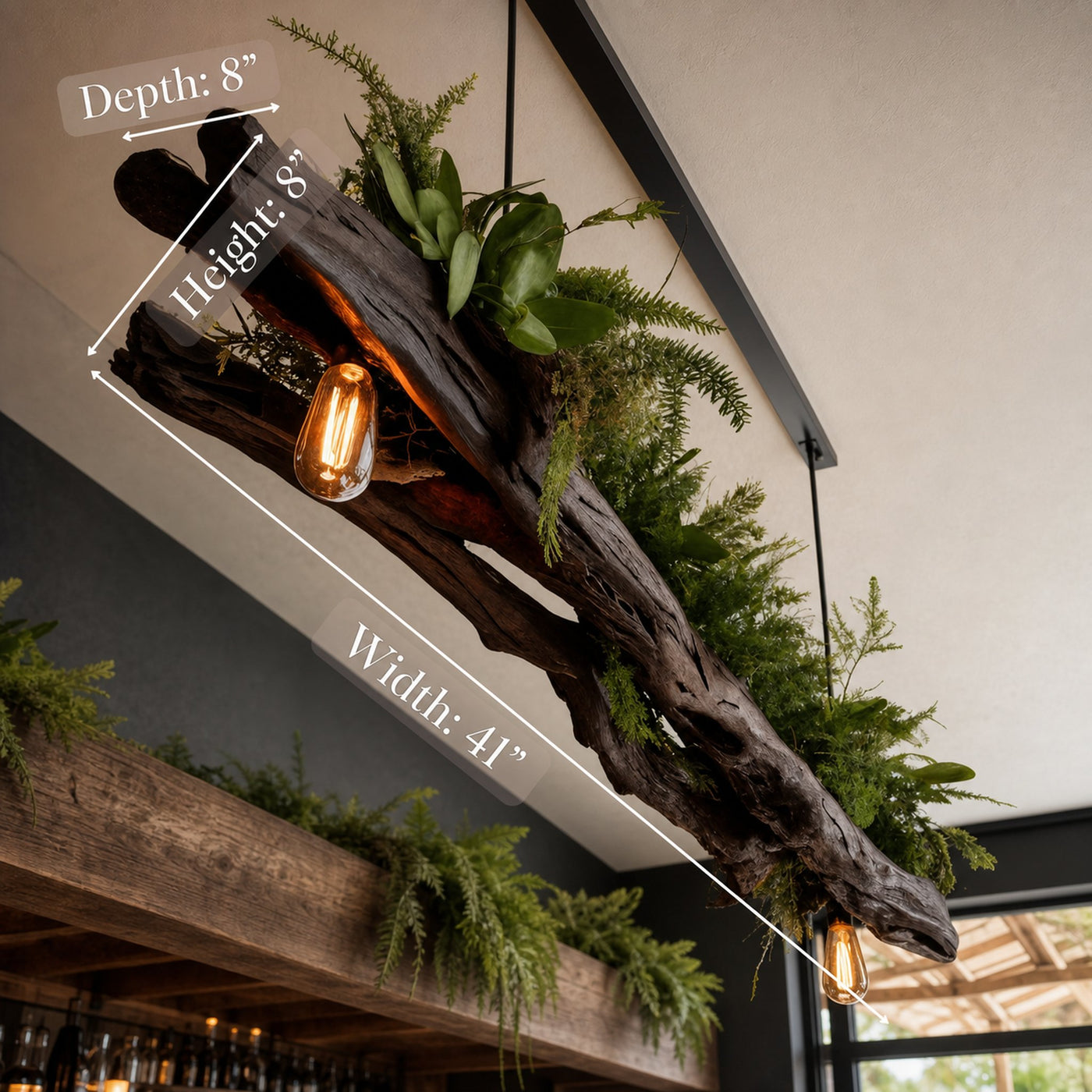 Rustic Wooden Ceiling Light With Greenery For Kitchen Or Living Room - product view 6