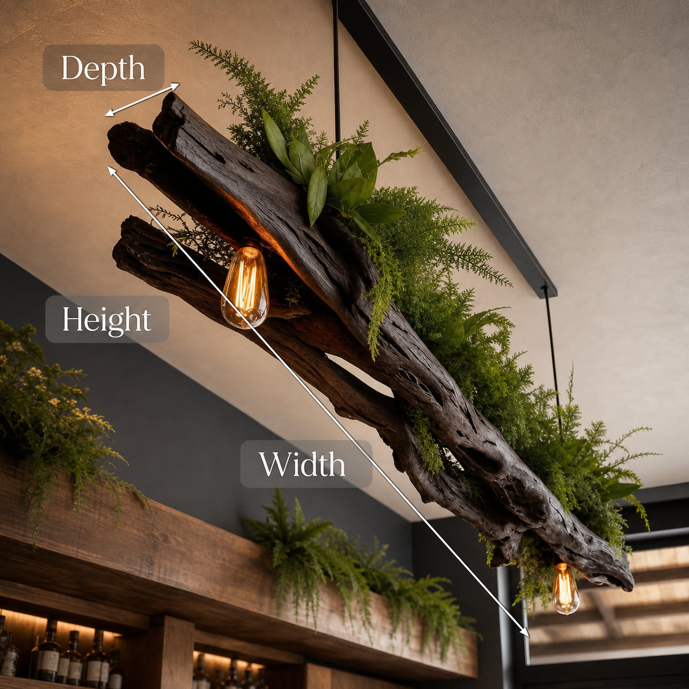 Rustic Wooden Ceiling Light With Greenery For Kitchen Or Living Room - product view 7