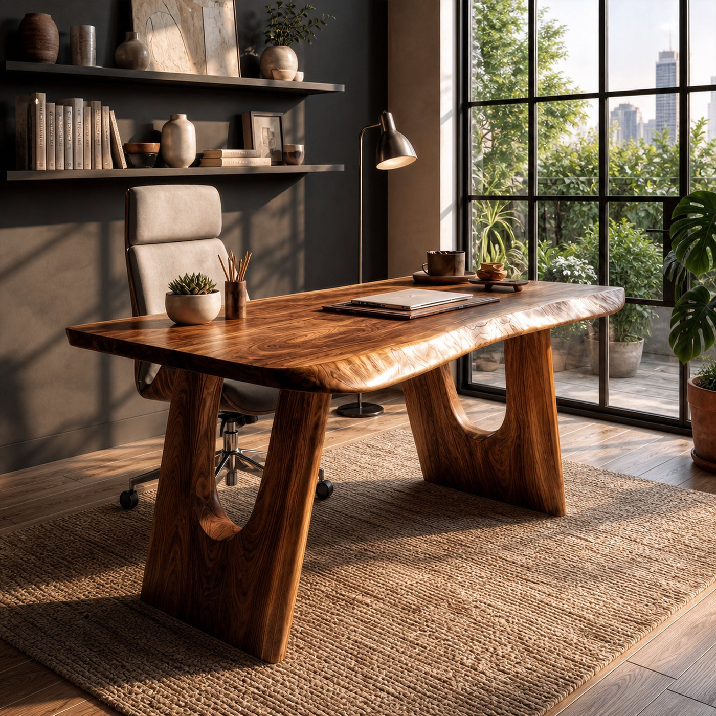 Rustic Wooden Desk For Home Office And Study Room Workspace