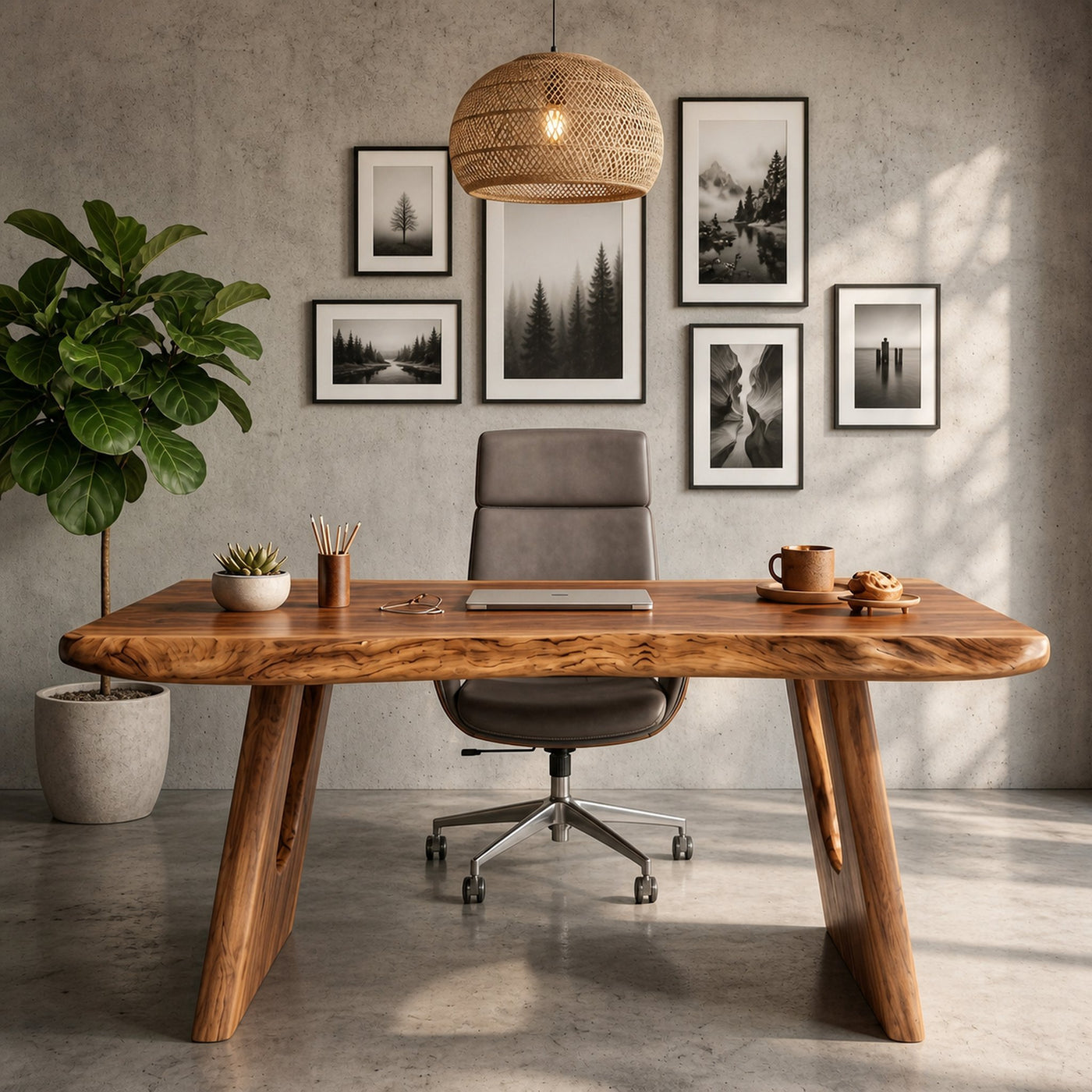 Rustic Wooden Desk For Home Office And Study Room Workspace - product view 3
