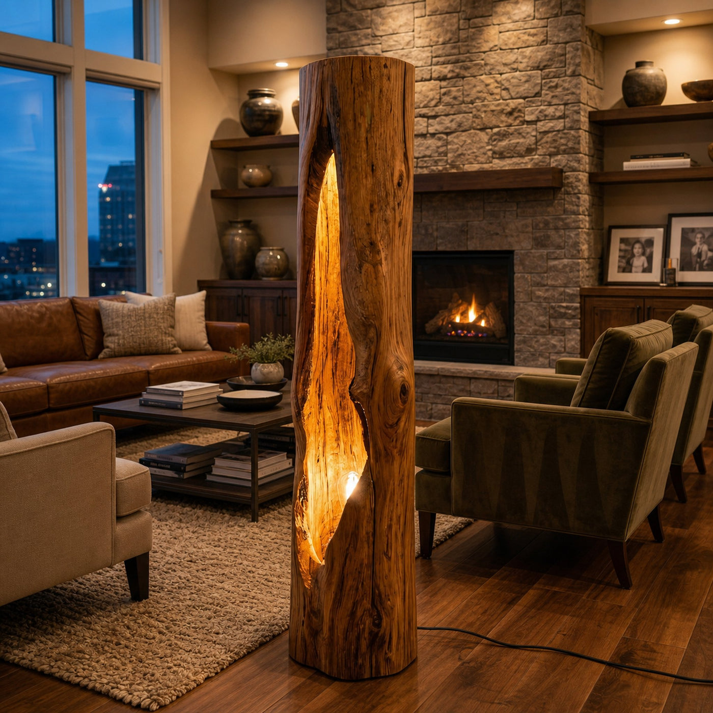 Rustic Wooden Floor Lamp Sculptural Design For Cozy Bedroom - product view 3
