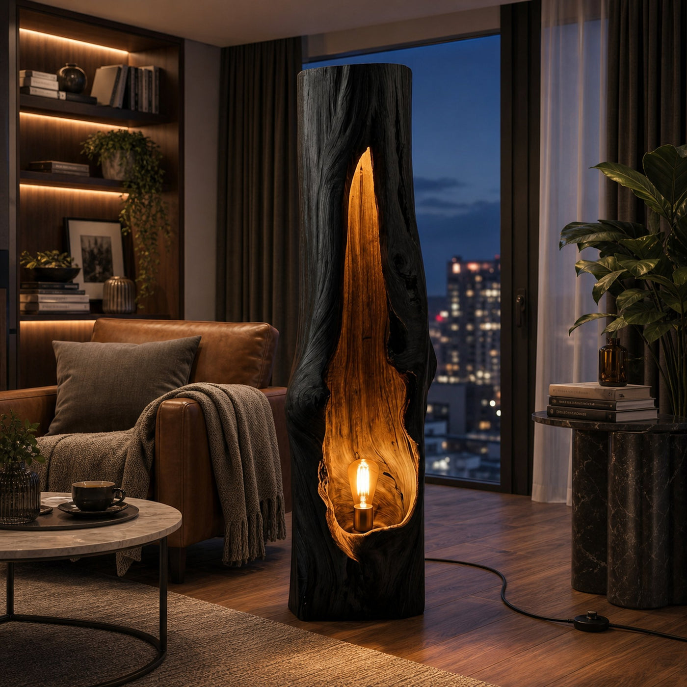 Rustic Wooden Floor Lamp Sculptural Design For Cozy Bedroom - product view 4