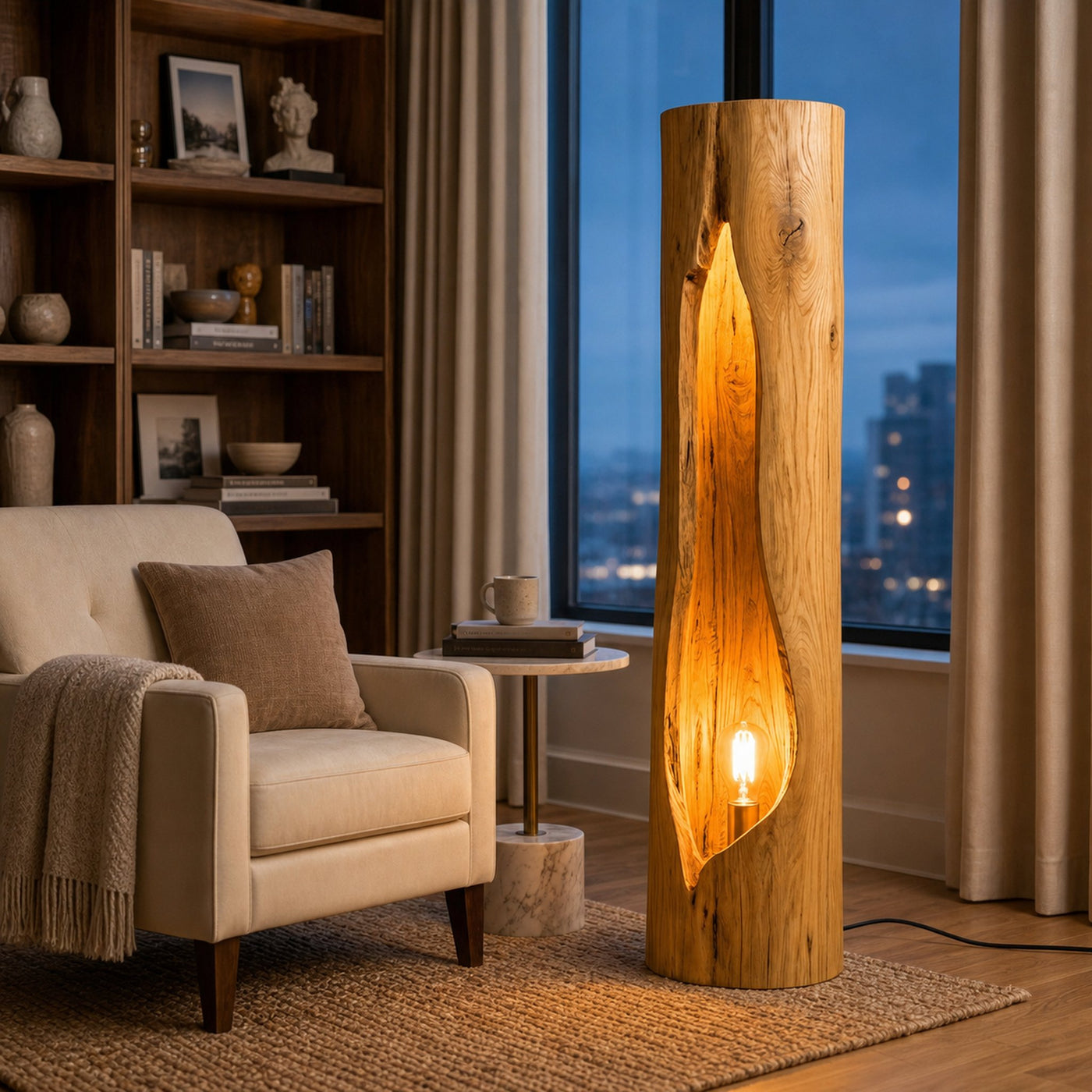 Rustic Wooden Floor Lamp Sculptural Design For Cozy Bedroom - product view 5