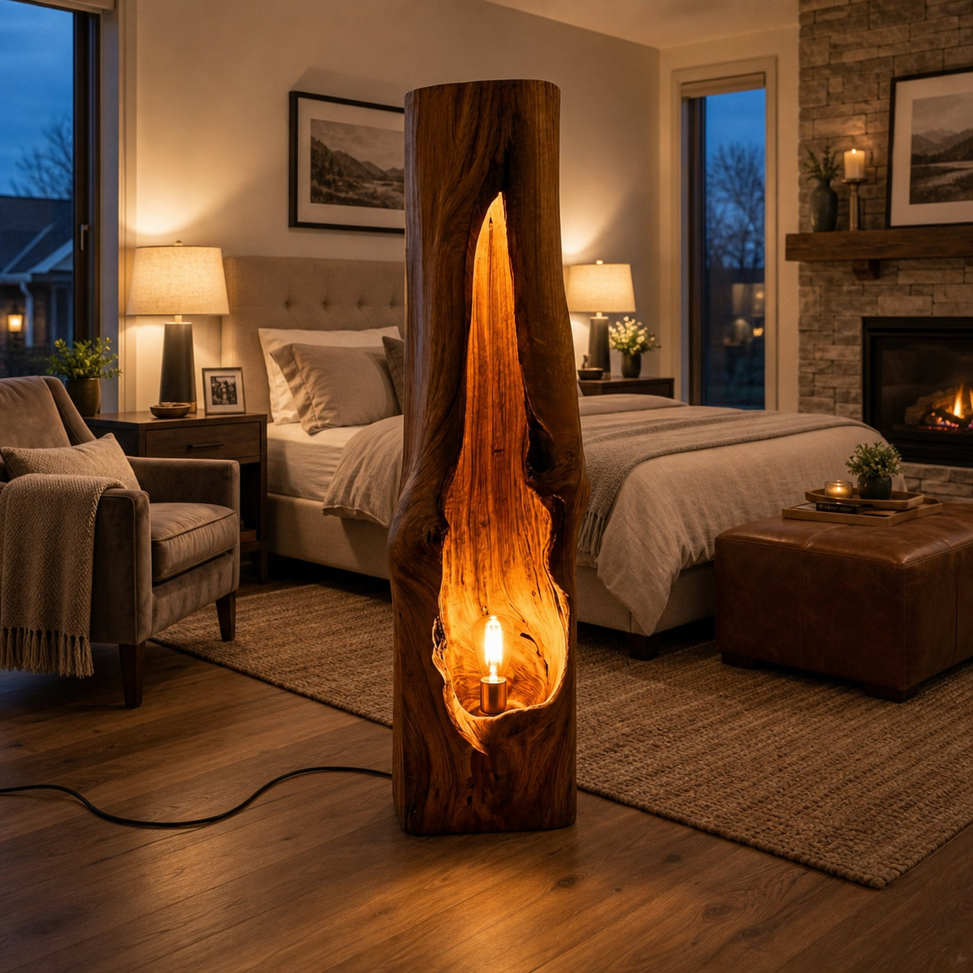 Rustic Wooden Floor Lamp Sculptural Design For Cozy Bedroom - product view 6