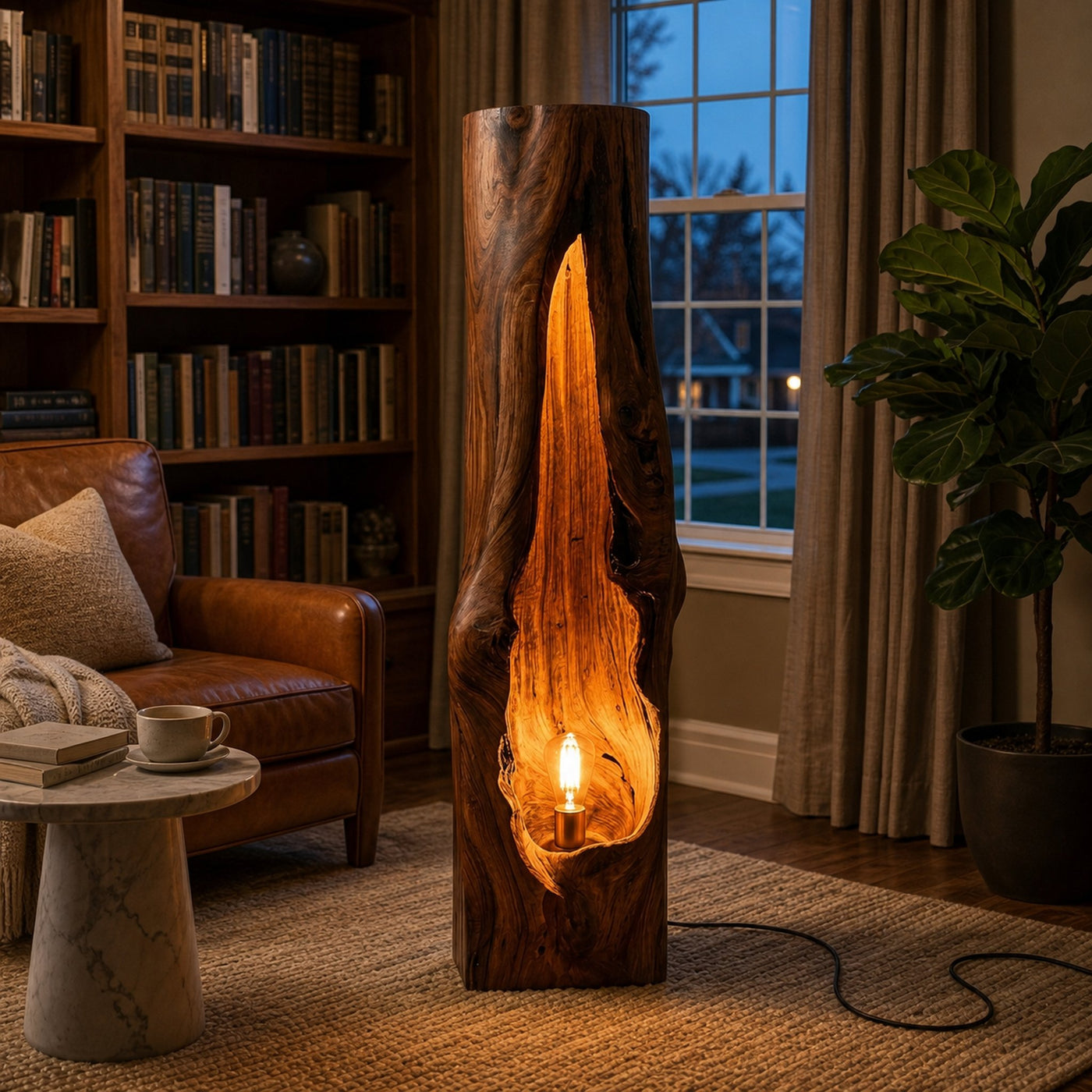 Rustic Wooden Floor Lamp Sculptural Design For Cozy Bedroom - product view 7