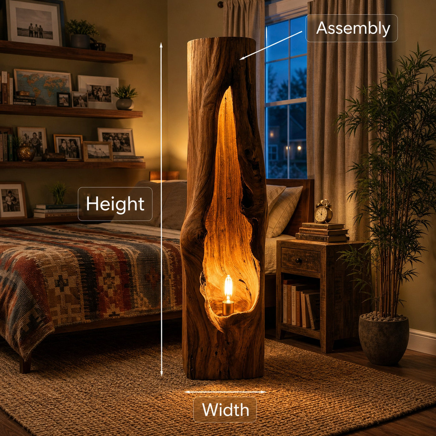 Rustic Wooden Floor Lamp Sculptural Design For Cozy Bedroom - product view 8