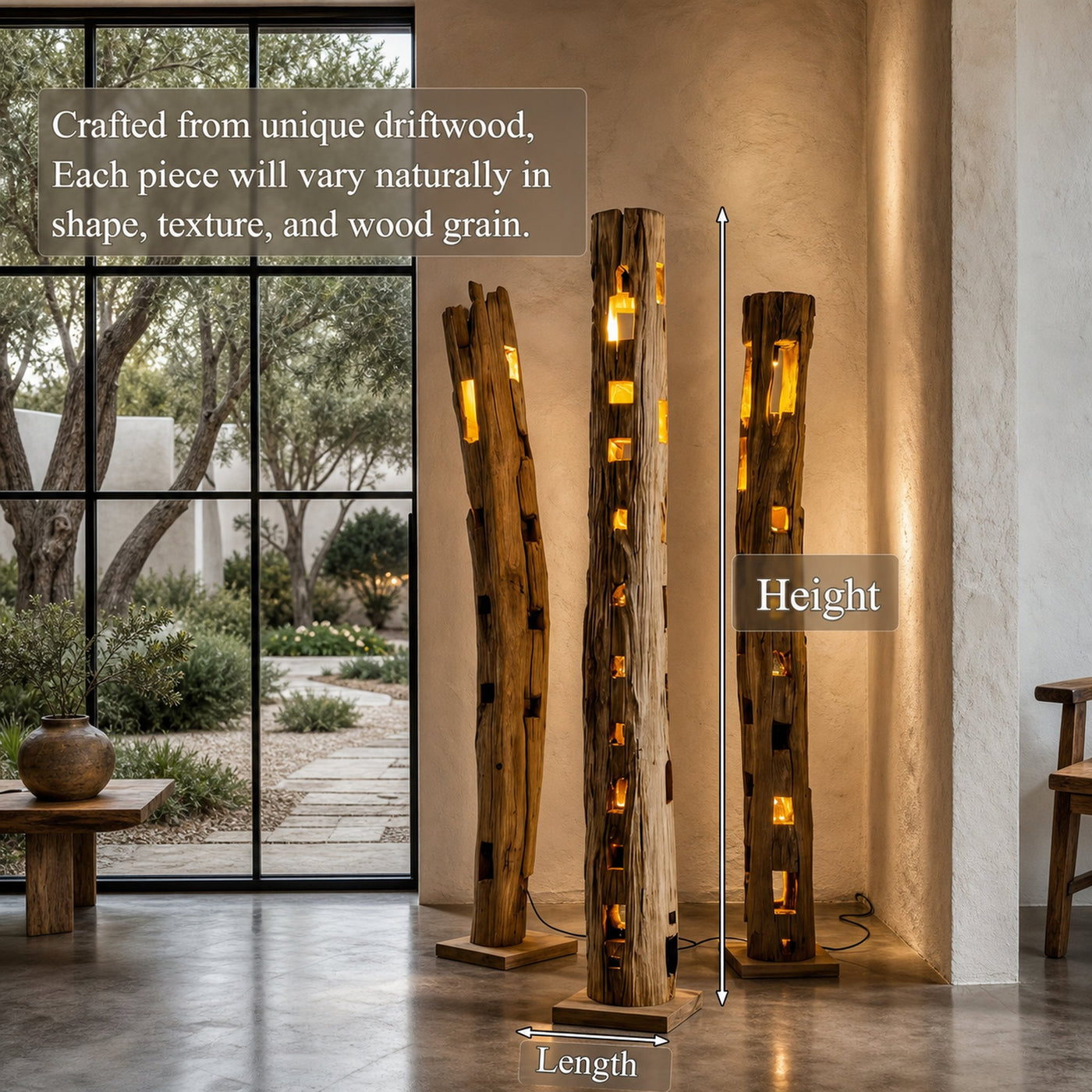 Rustic Wooden Floor Lamp With Natural Hollow Log Design For Living Room And Bedroom - product view 5