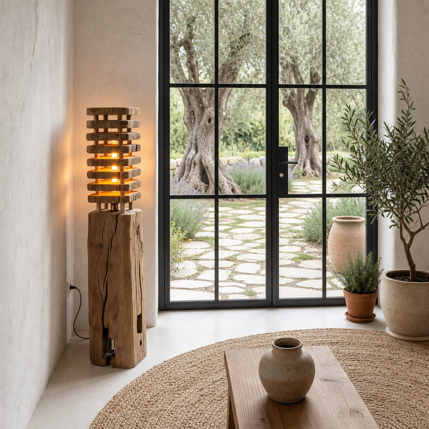 Rustic Wooden Floor Lamp With Sculptural Log Base For Living Room And Bedroom - product view 3