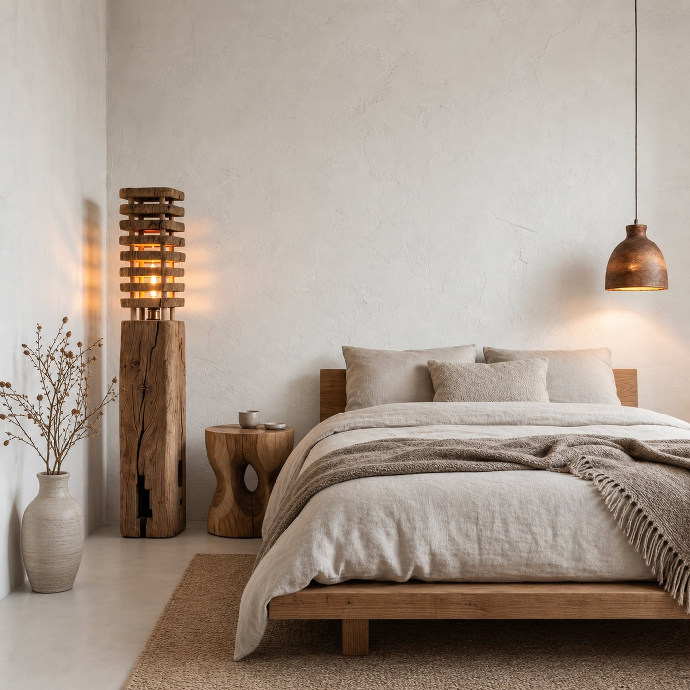 Rustic Wooden Floor Lamp With Sculptural Log Base For Living Room And Bedroom - product view 4