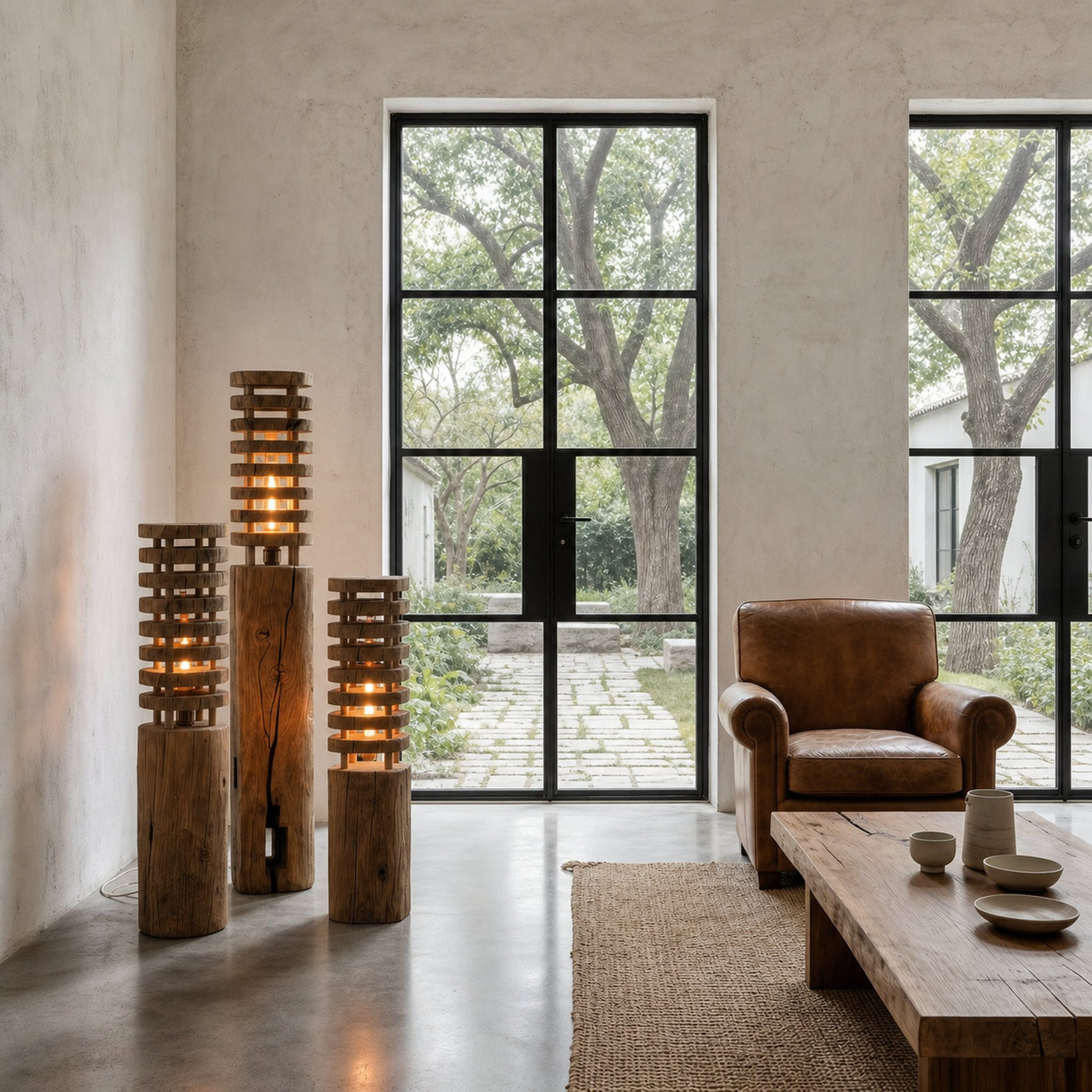 Rustic Wooden Floor Lamp With Sculptural Log Base For Living Room And Bedroom - product view 5
