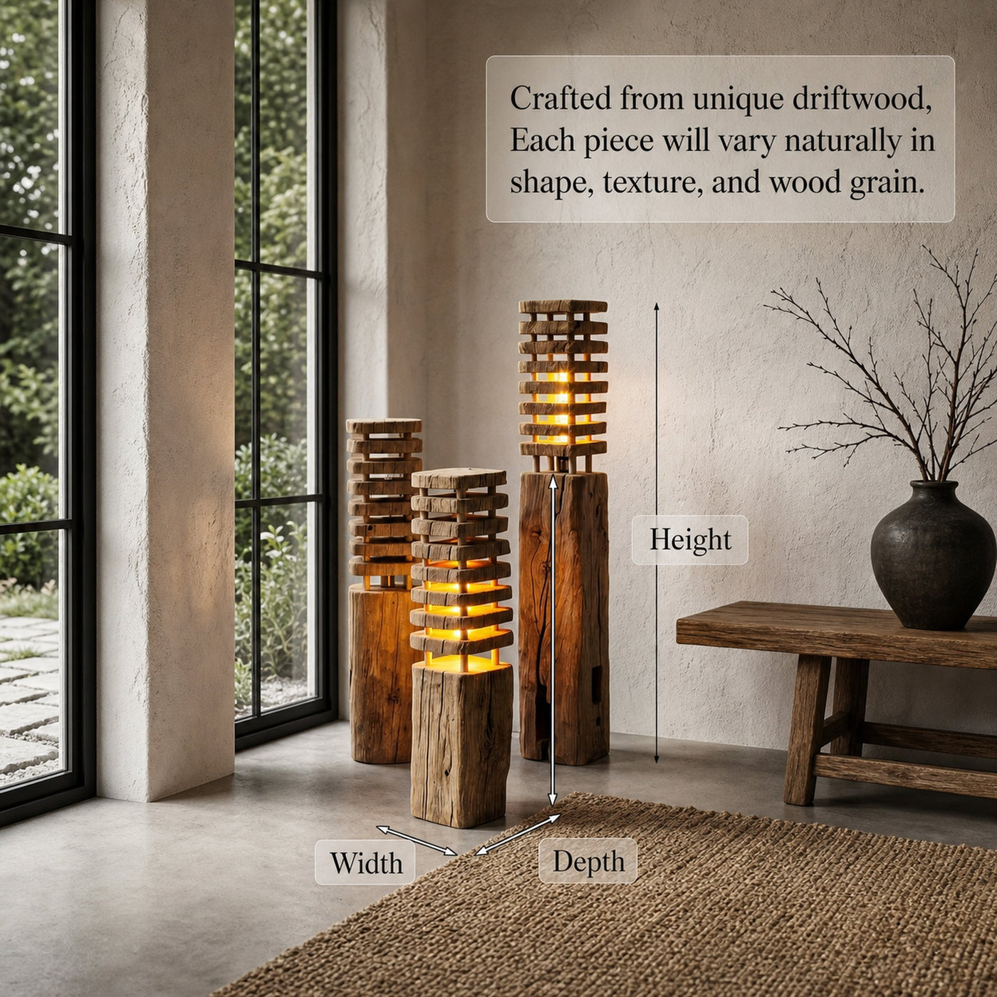 Rustic Wooden Floor Lamp With Sculptural Log Base For Living Room And Bedroom - product view 6